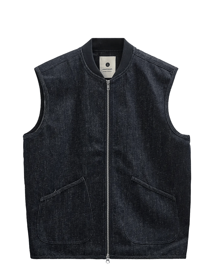 Anerkjendt - AKROBIN DENIM GILET - västar - dark blue denim - 1