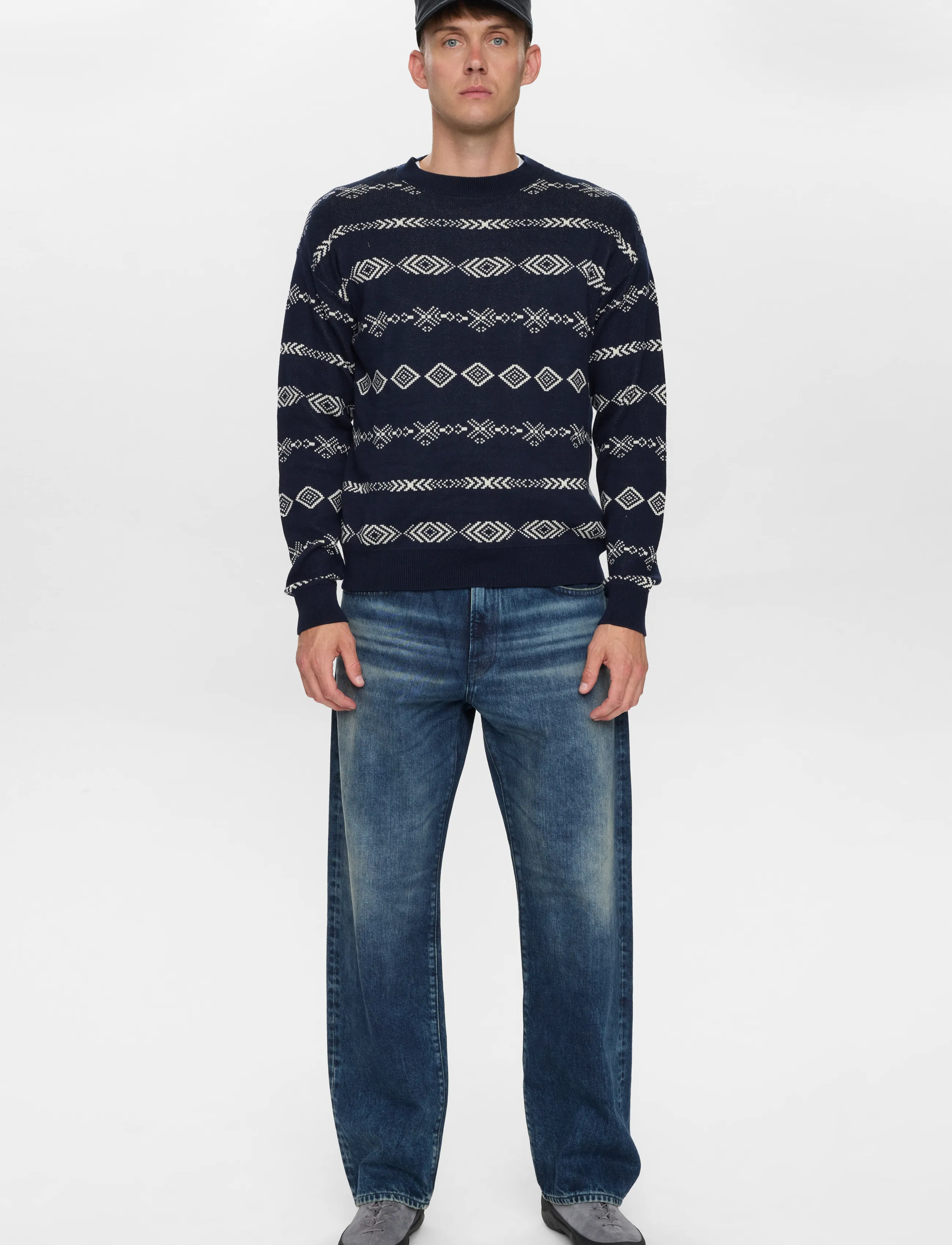 Anerkjendt AKSINUS JACQ COT/SILK KNIT - Looks for less - SKY CAPTAIN / navy
