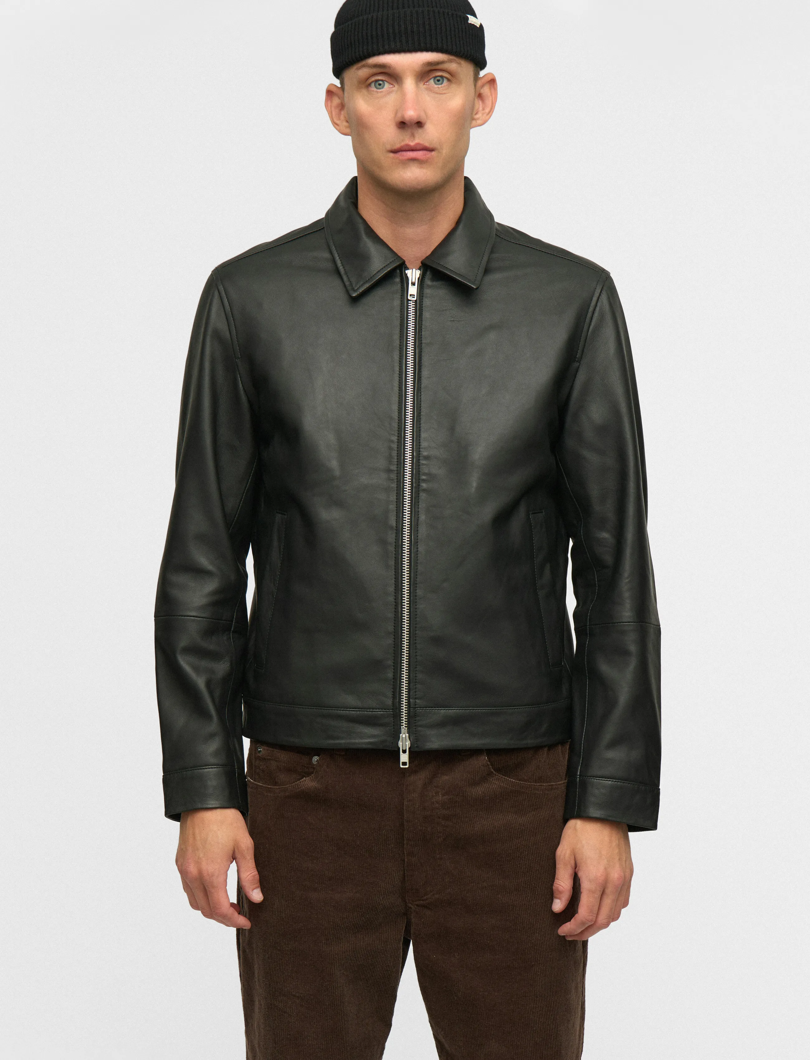 Anerkjendt AKCARL LEATHER JACKET - Jacken & Mäntel - CAVIAR / black