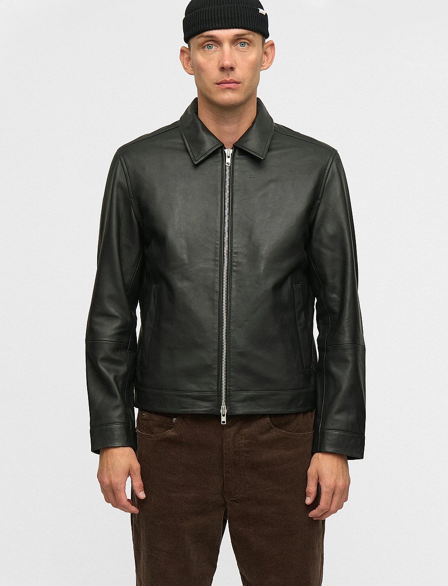 Anerkjendt - AKCARL LEATHER JACKET - herbstjacken - caviar - 0