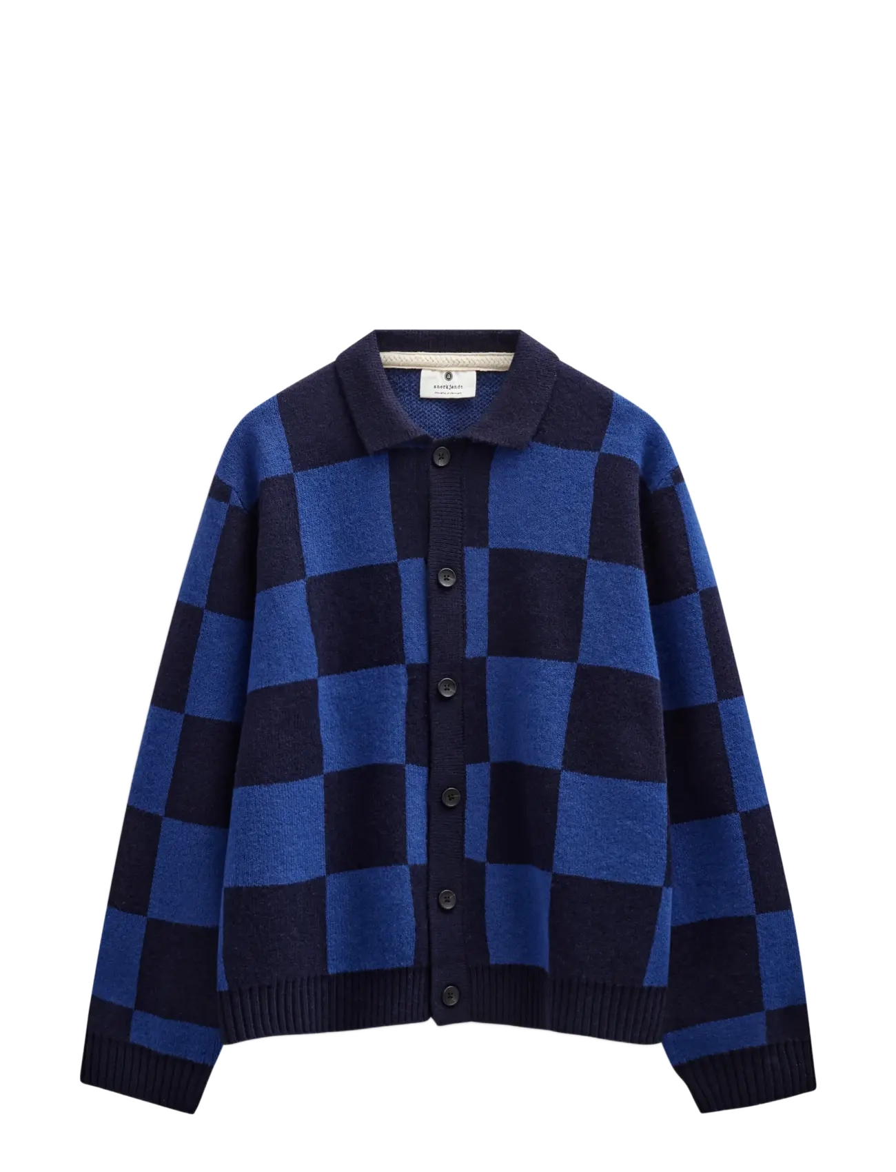 Anerkjendt AKSINUS CHECK MERINO KNIT - Strickjacken - SKY CAPTAIN / navy