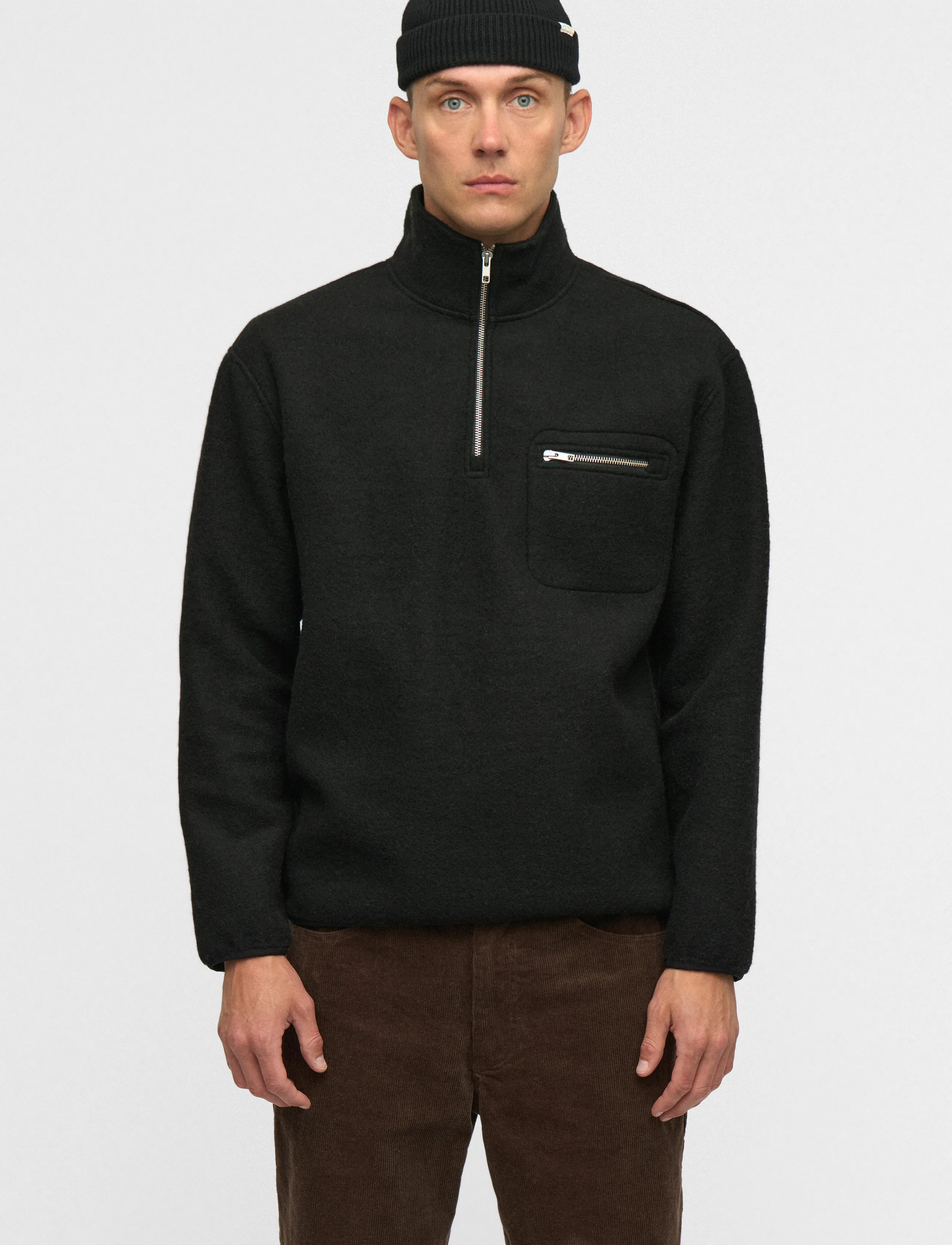 Anerkjendt - AKTONI HALF ZIP BOILED WOOL OS - pullover mit halbem reißverschluss - caviar - 0