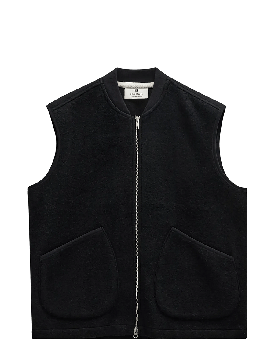 Anerkjendt - AKROBIN BOILED WOOL GILET - vests - caviar - 1