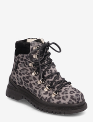 Boots - flat - with lace and zip - 1750/1163 GRAY LEOPARD/BLACK