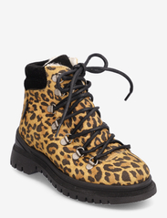 Boots - flat - with lace and zip - 1749/1163 BEIGE LEOPARD/BLACK
