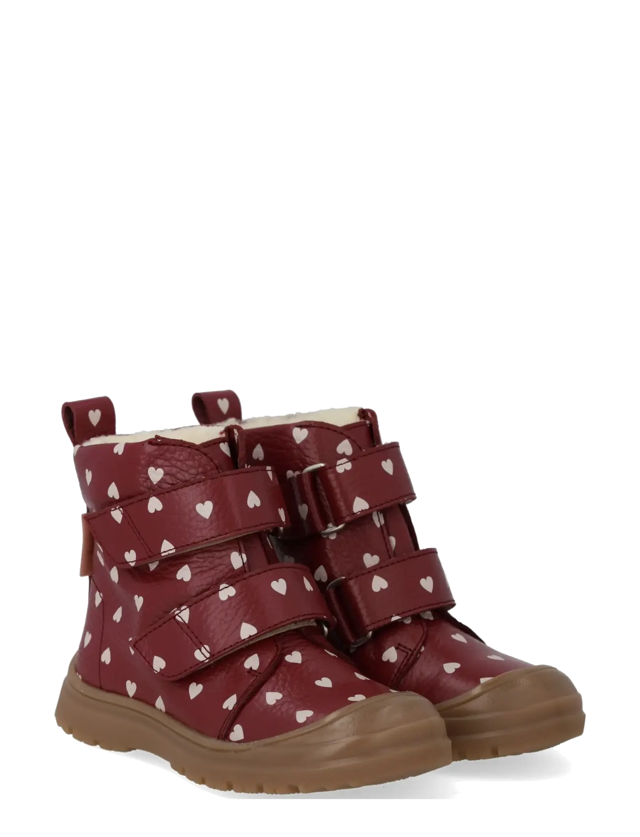 ANGULUS Boots - flat - with velcro - Shoes - 3951 BERRY ROSE HEARTS / burgundy