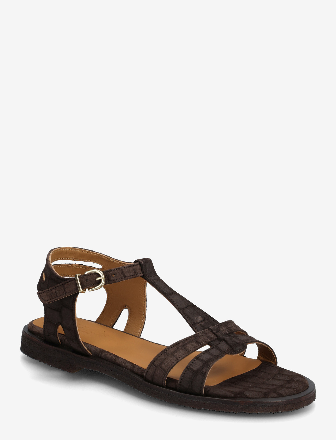 ANGULUS - Sandals - flat - gladiator sandals - 4640 dark brown croco - 0