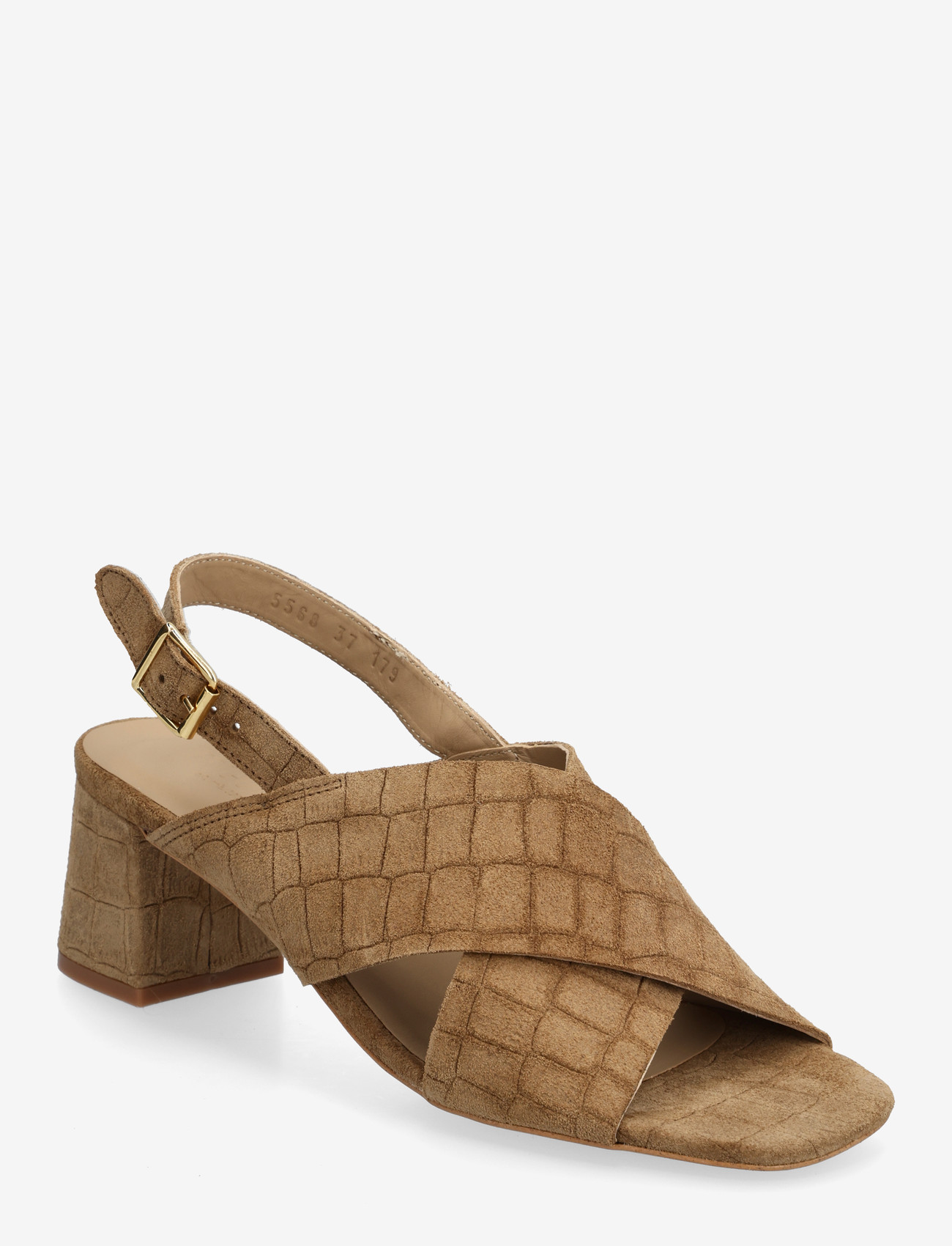 ANGULUS - Sandals - Block heels - lahtised kontsakingad - 4639 dessert croco - 0