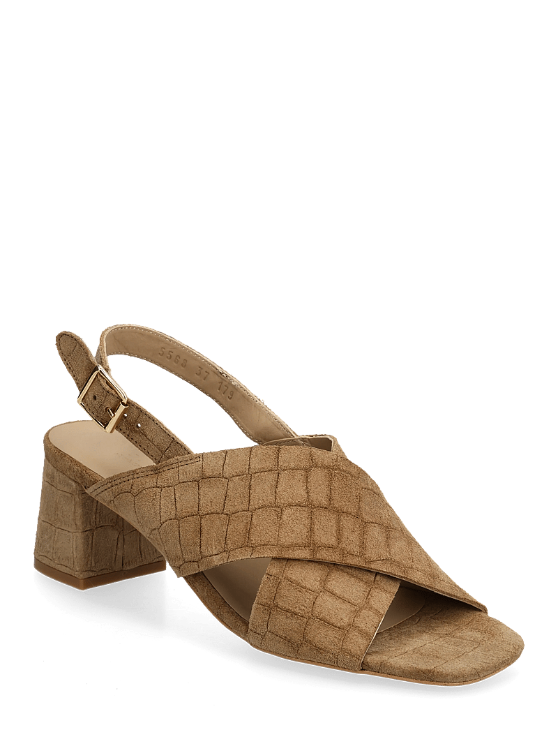 ANGULUS - Sandals - Block heels - lahtised kontsakingad - 4639 dessert croco - 0