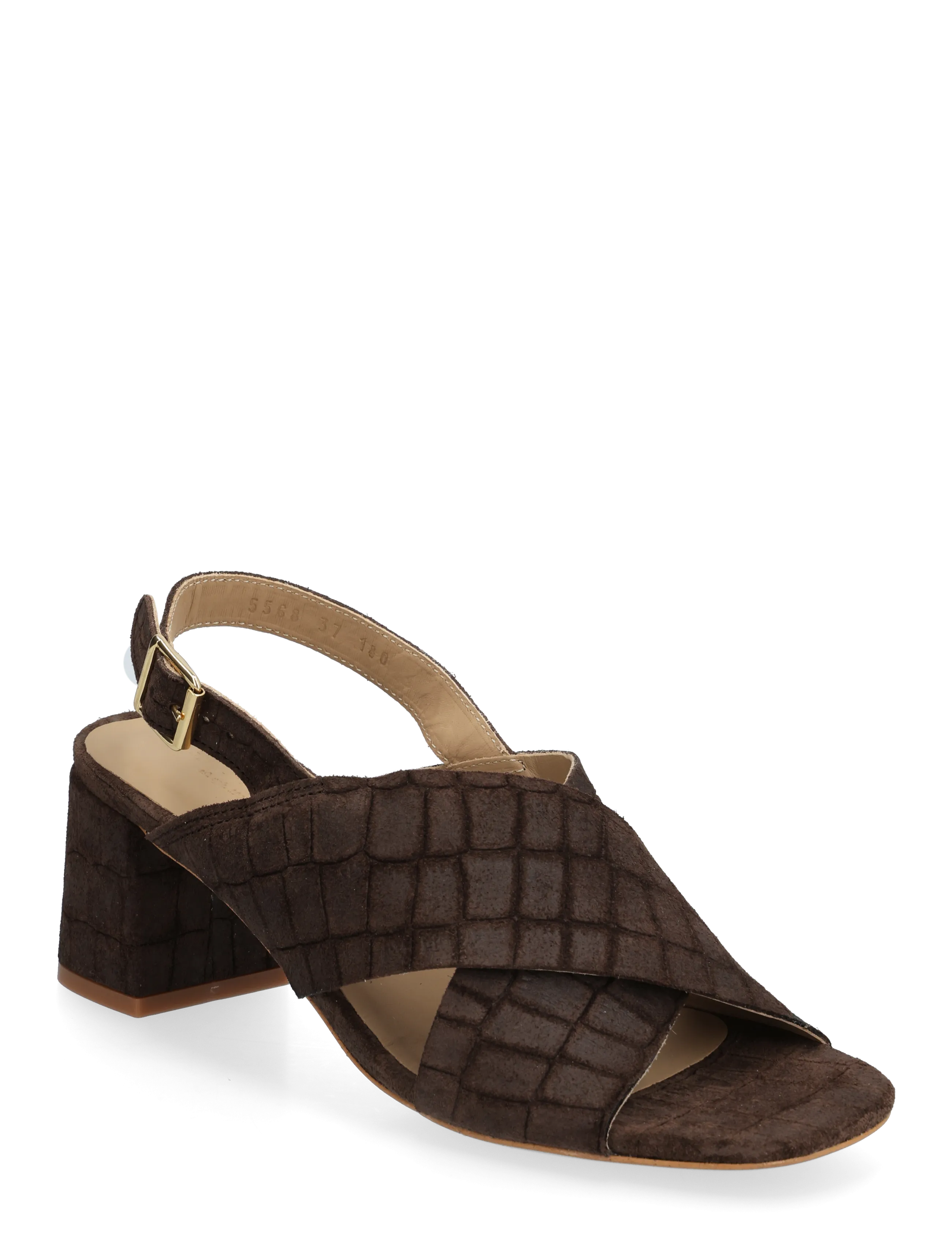 ANGULUS Sandals Block Heels, Kvinder, Krokodillemønstret Blokhæl Sandaler, Brun, Str: 39.5
