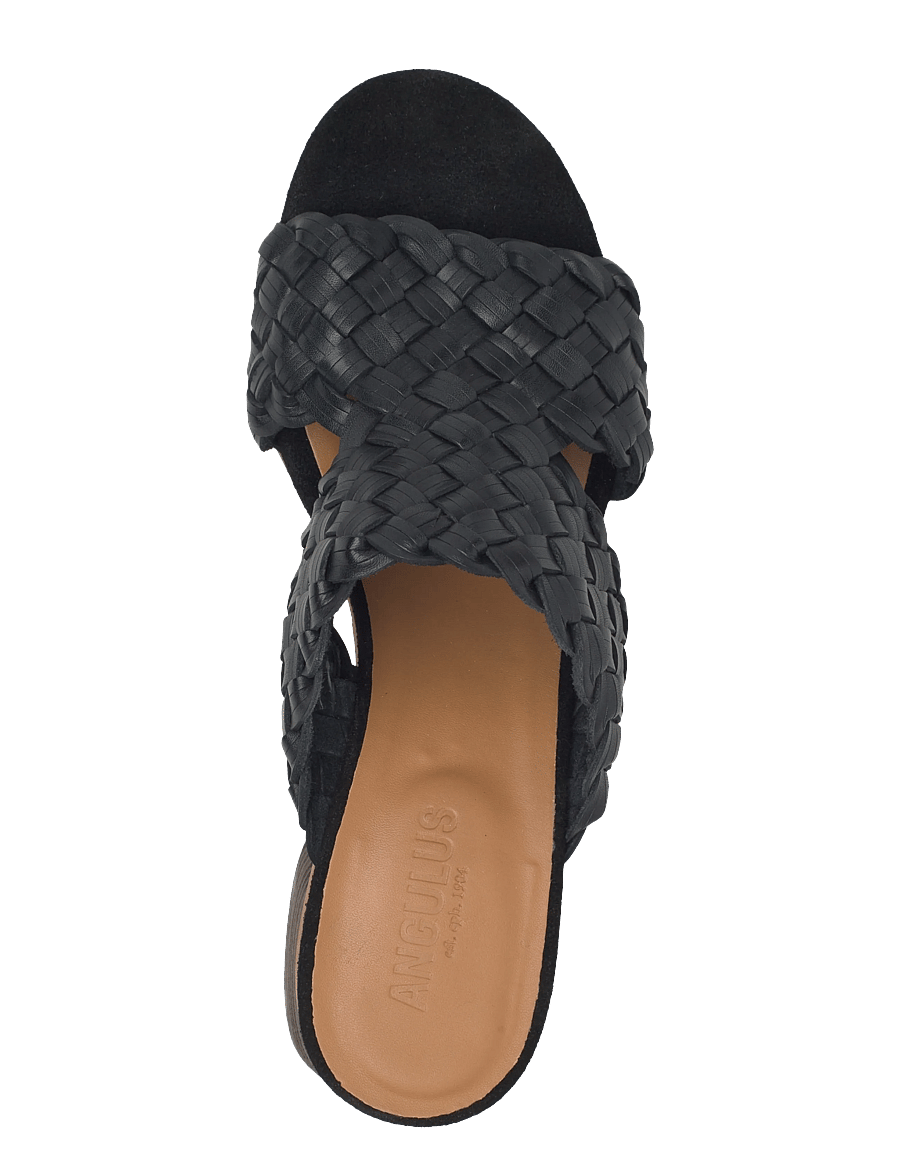 ANGULUS - Sandals - Block heels - mules með hælum - 4688/1163 black braid/black - 3