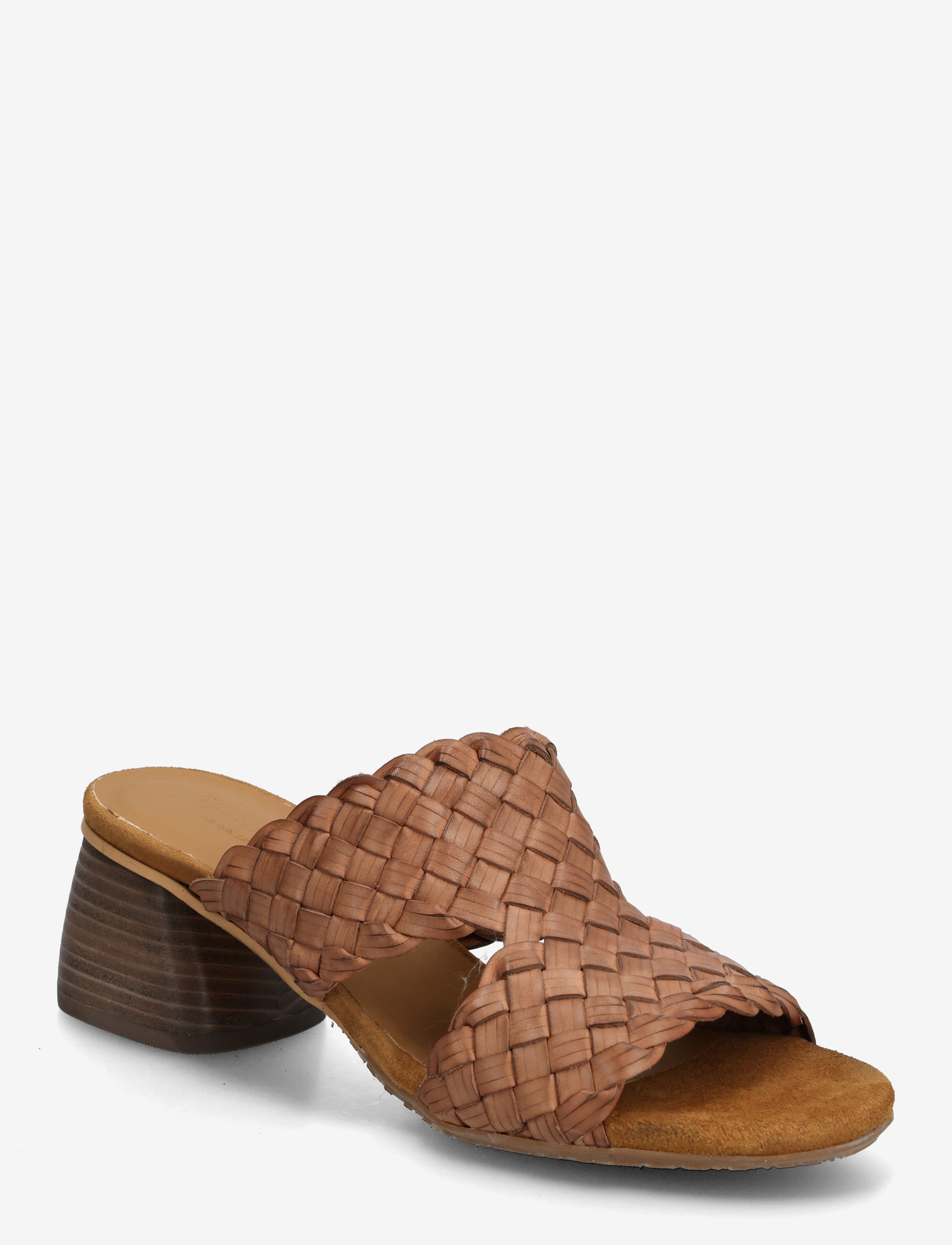 ANGULUS - Sandals - Block heels - pantoletten mit absätzen - 4685/f46 tan braid - 0