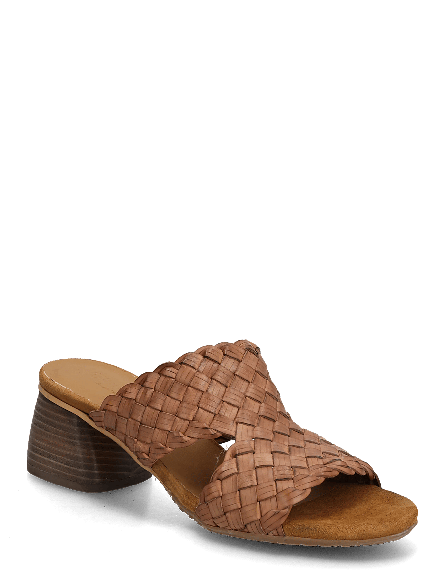 ANGULUS - Sandals - Block heels - pantoletten mit absatz - 4685/f46 tan braid - 0