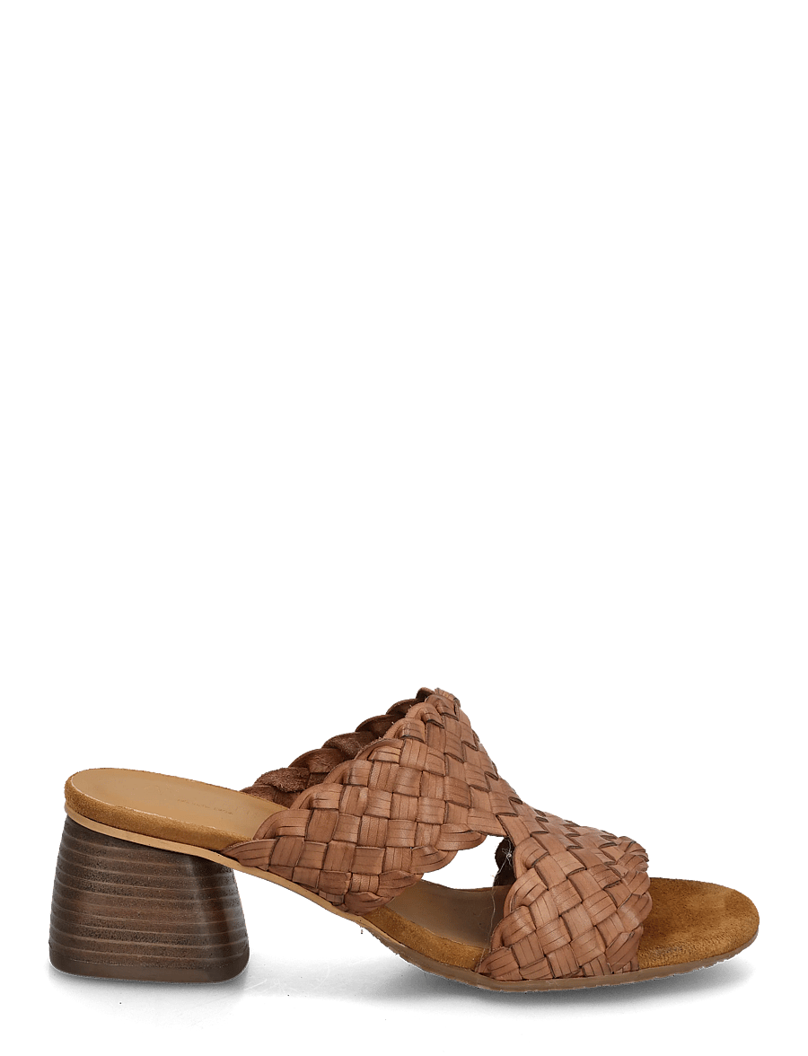 ANGULUS - Sandals - Block heels - pantoletten mit absatz - 4685/f46 tan braid - 1