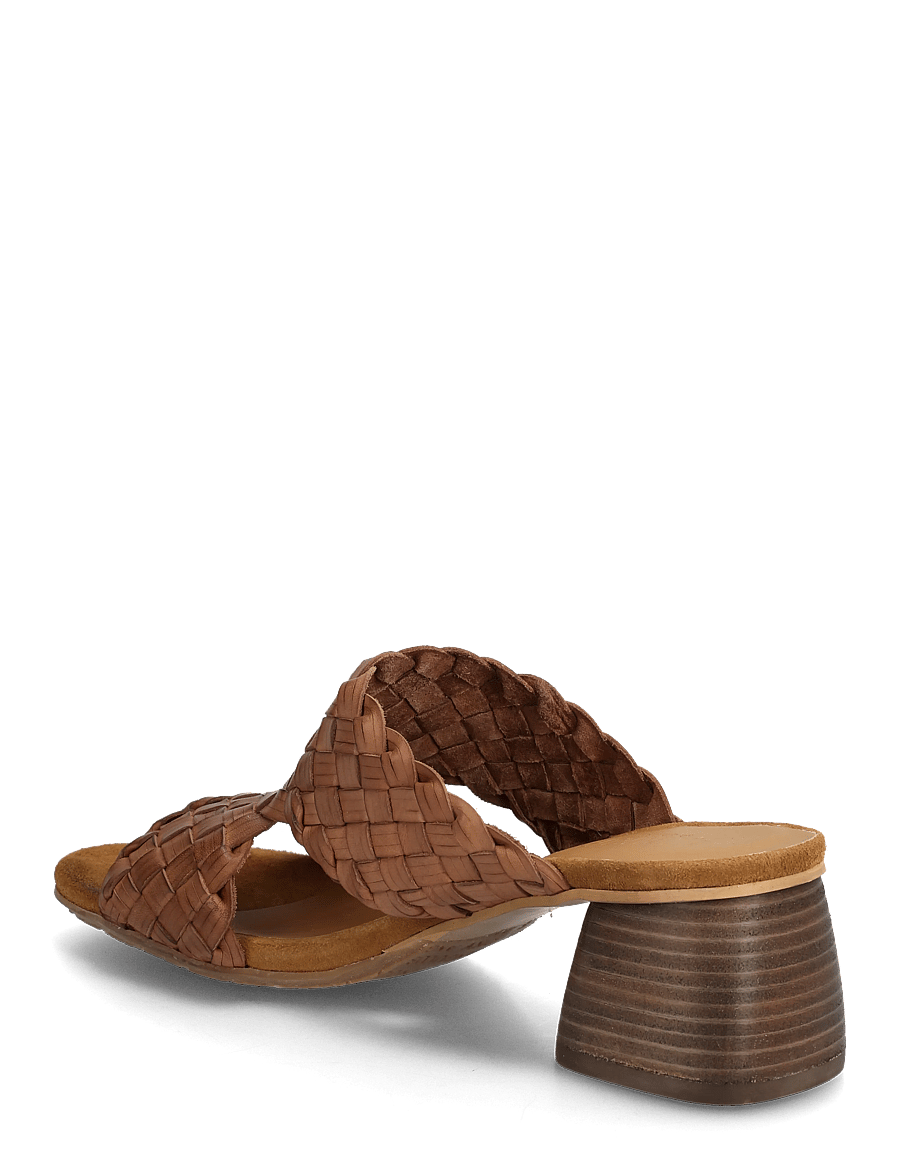 ANGULUS - Sandals - Block heels - pantoletten mit absatz - 4685/f46 tan braid - 2