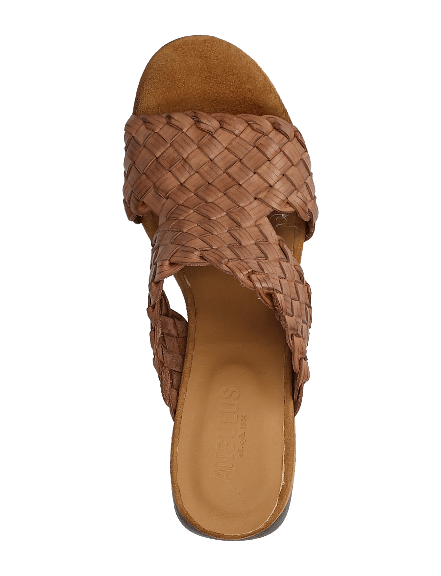 ANGULUS - Sandals - Block heels - pantoletten mit absatz - 4685/f46 tan braid - 3