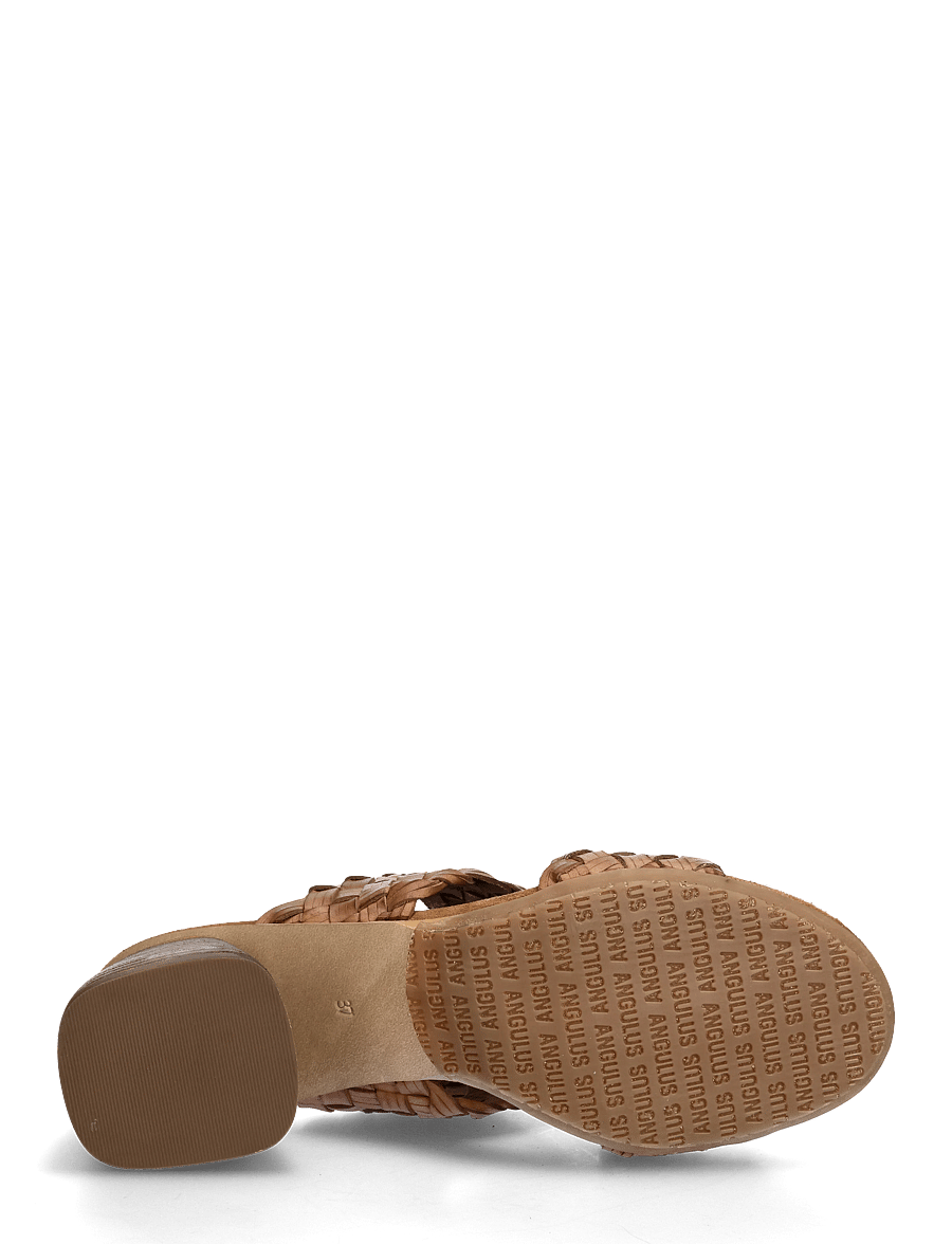 ANGULUS - Sandals - Block heels - pantoletten mit absatz - 4685/f46 tan braid - 4