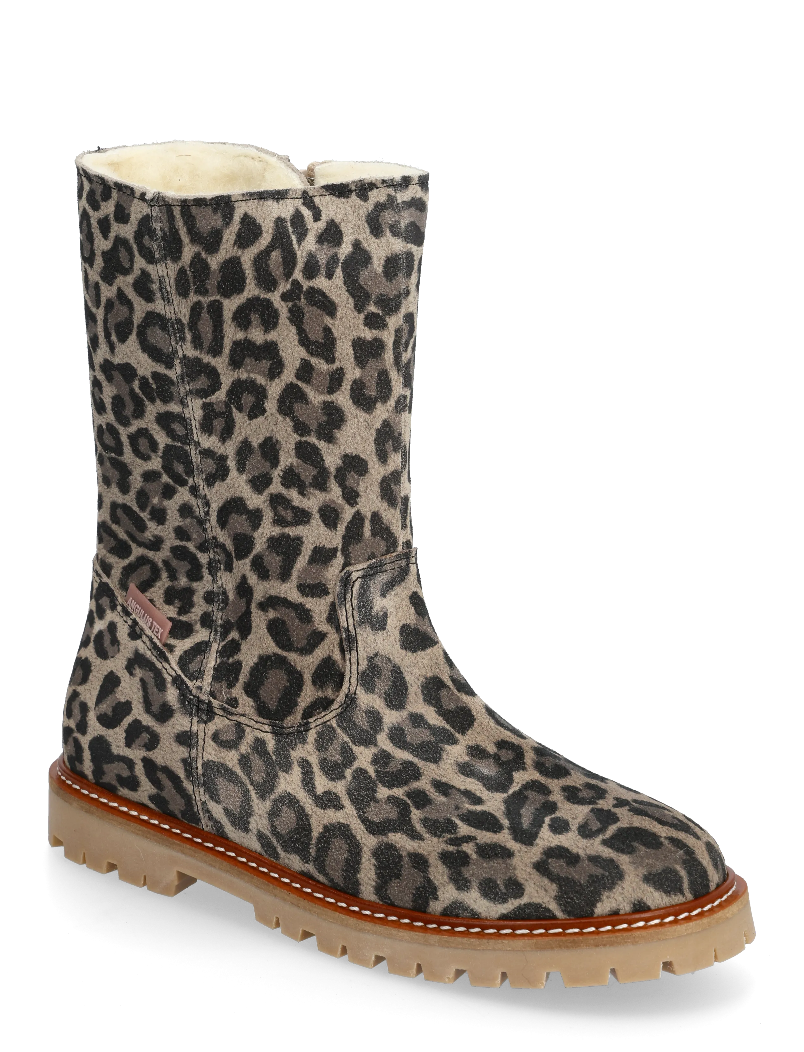 ANGULUS Boots - flat - with lace and zip - Stövlar & Kängor - 4023 BEIGE LEO / multi