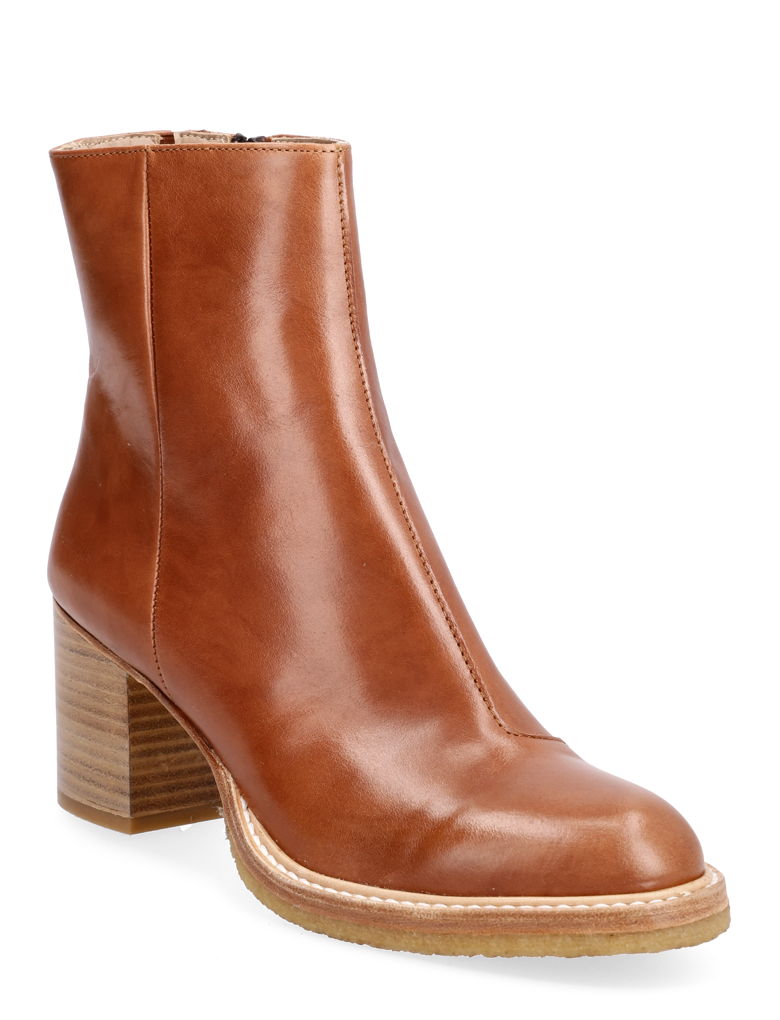 Bootie - block heel - with zippe - 1838/036 COGNAC/COGNAC