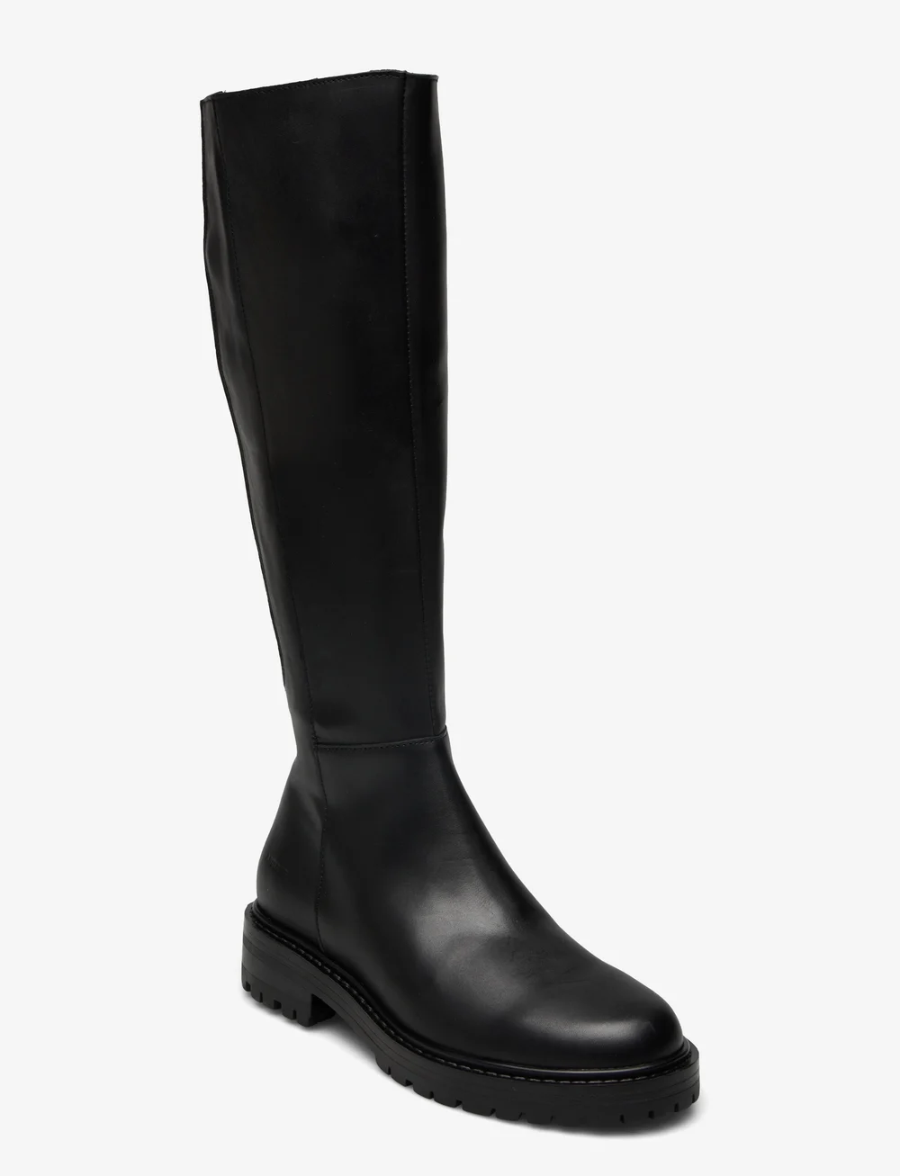 Long black flat leather 2025 boots