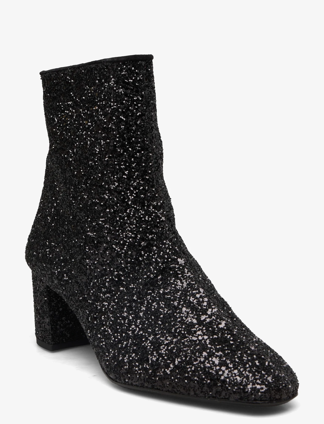 ANGULUS - Bootie - block heel - with zippe - høj hæl - 2486/1163 black glitter/black - 0