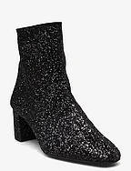 Bootie - block heel - with zippe - 2486/1163 BLACK GLITTER/BLACK