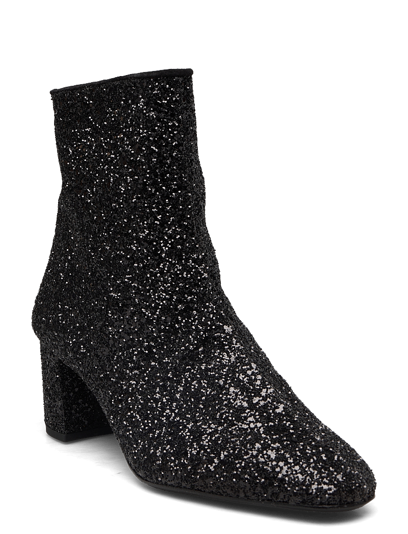 ANGULUS - Bootie - block heel - with zippe - støvletter - 2486/1163 black glitter/black - 0