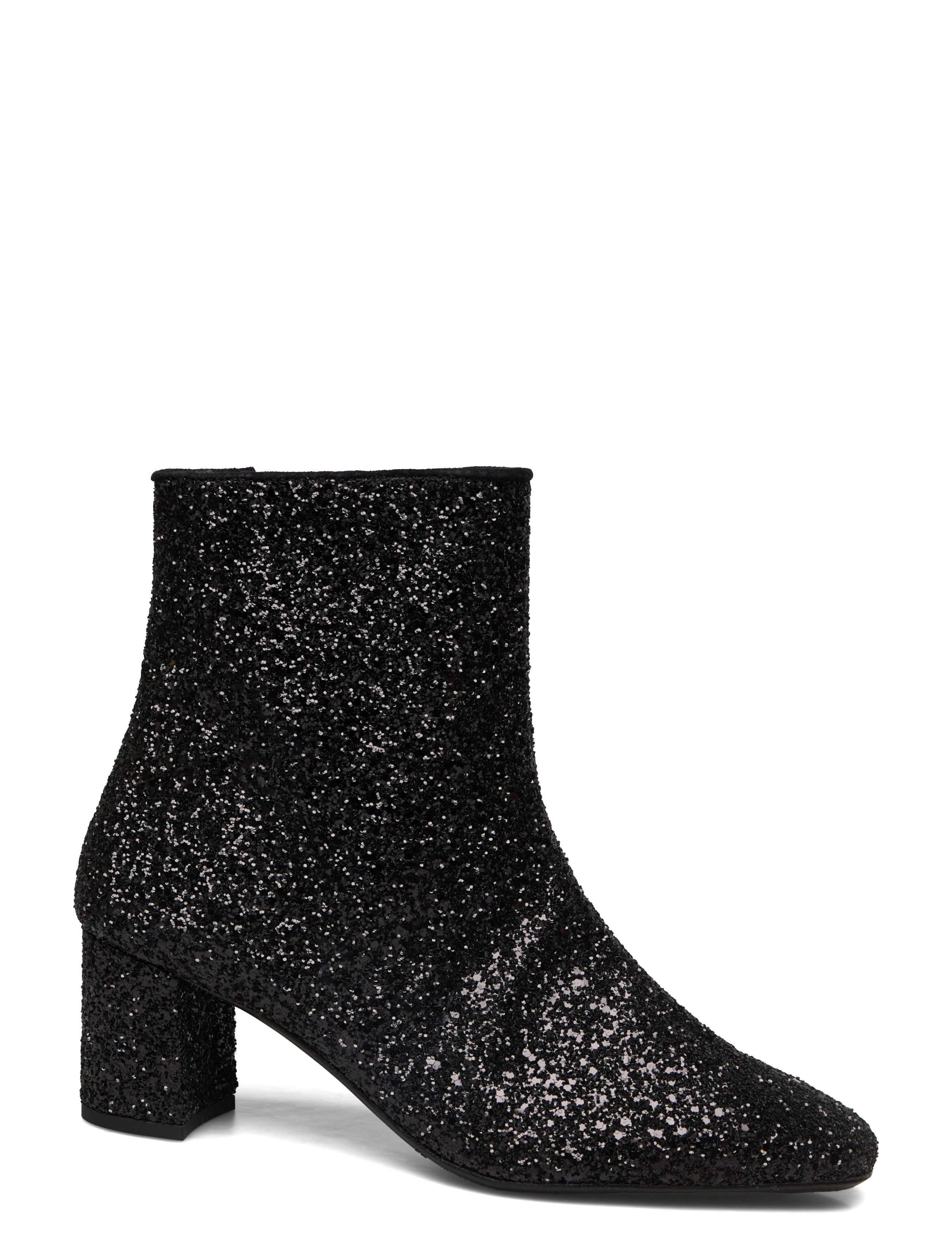 ANGULUS - Bootie - block heel - with zippe - høj hæl - 2486/1163 black glitter/black - 1
