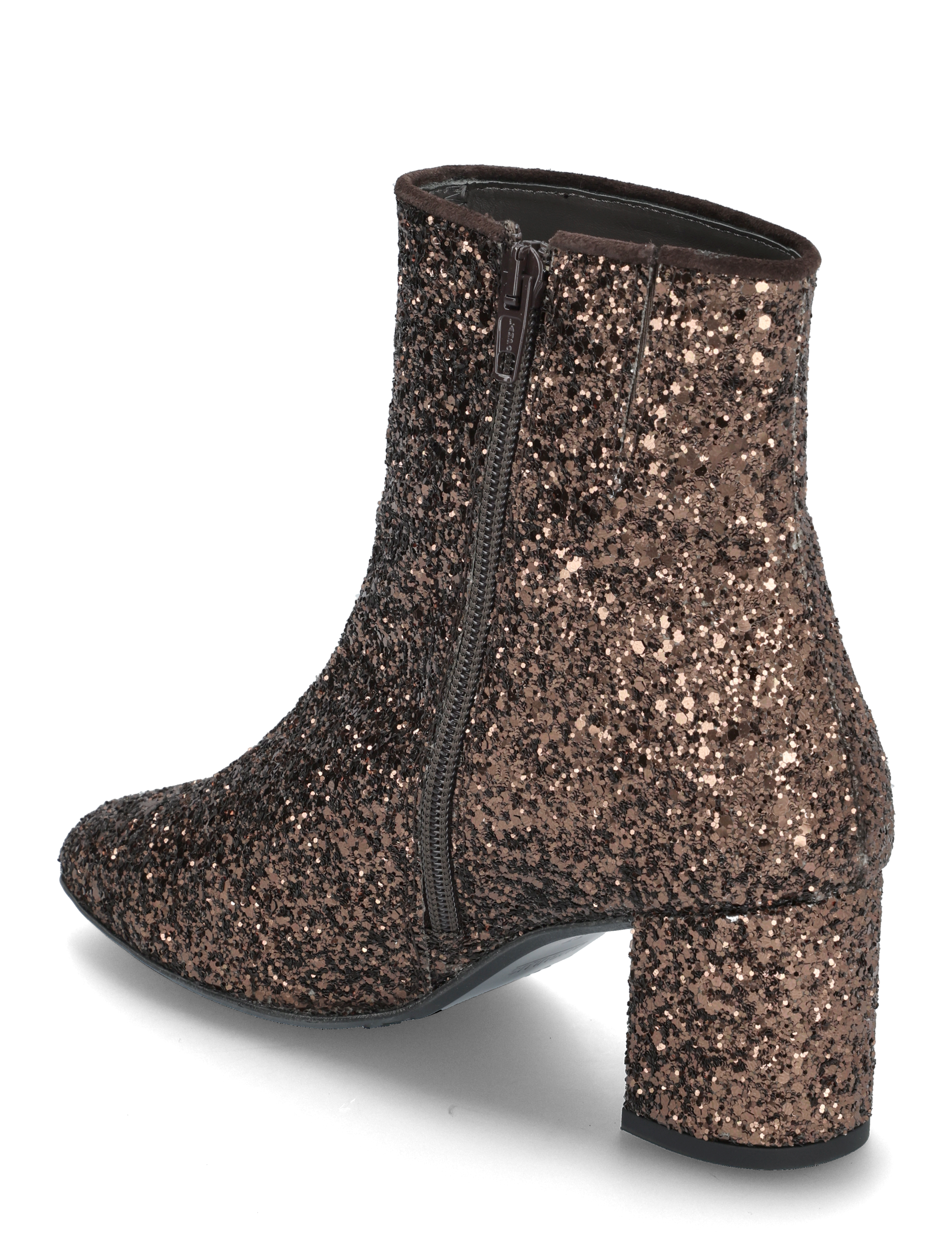ANGULUS - Bootie - block heel - with zippe - høye hæler - 2487/2193 brown glitter/dark b - 3