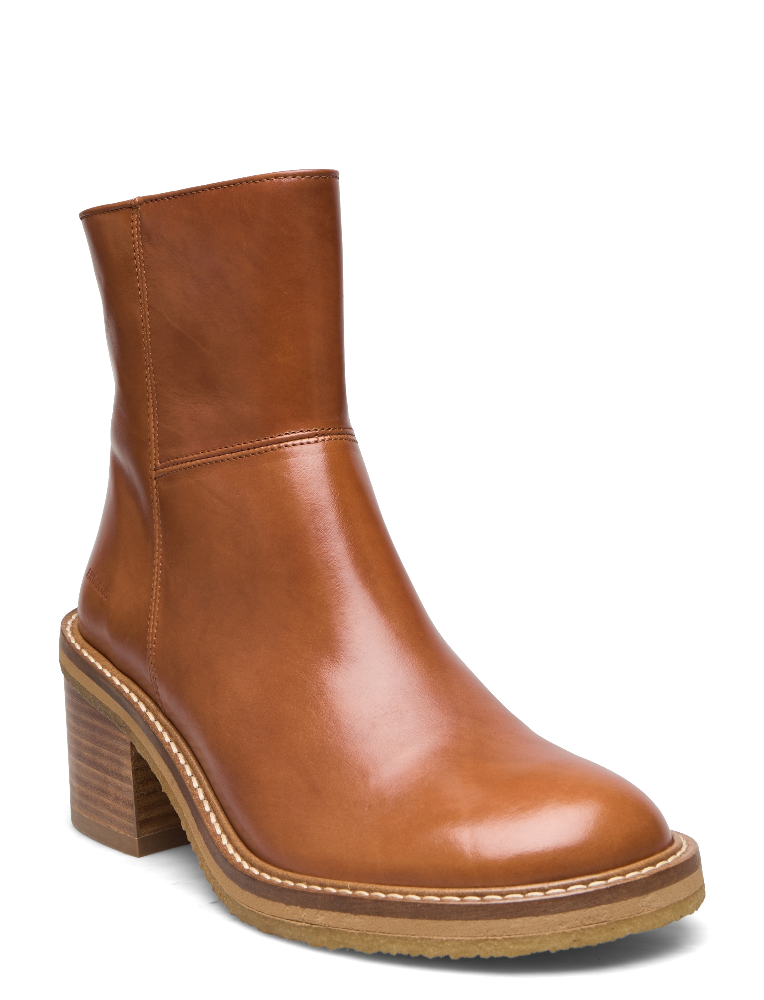 ANGULUS Bootie - block heel - with zippe - Transitional Layering - 1838/002 COGNAC/DARK BROWN / brown