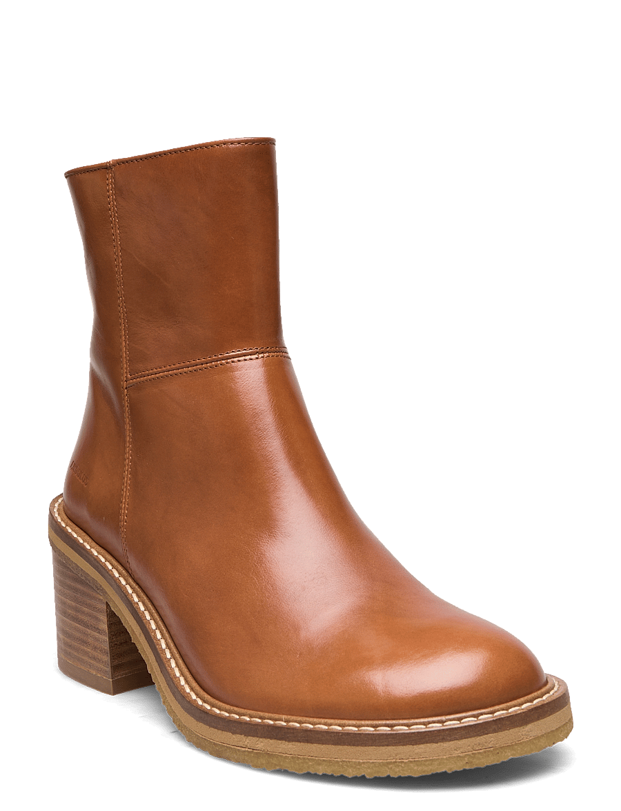 ANGULUS - Bootie - block heel - with zippe - aukštakulniai aulinukai iki kulkšnių - 1838/002 cognac/dark brown - 1