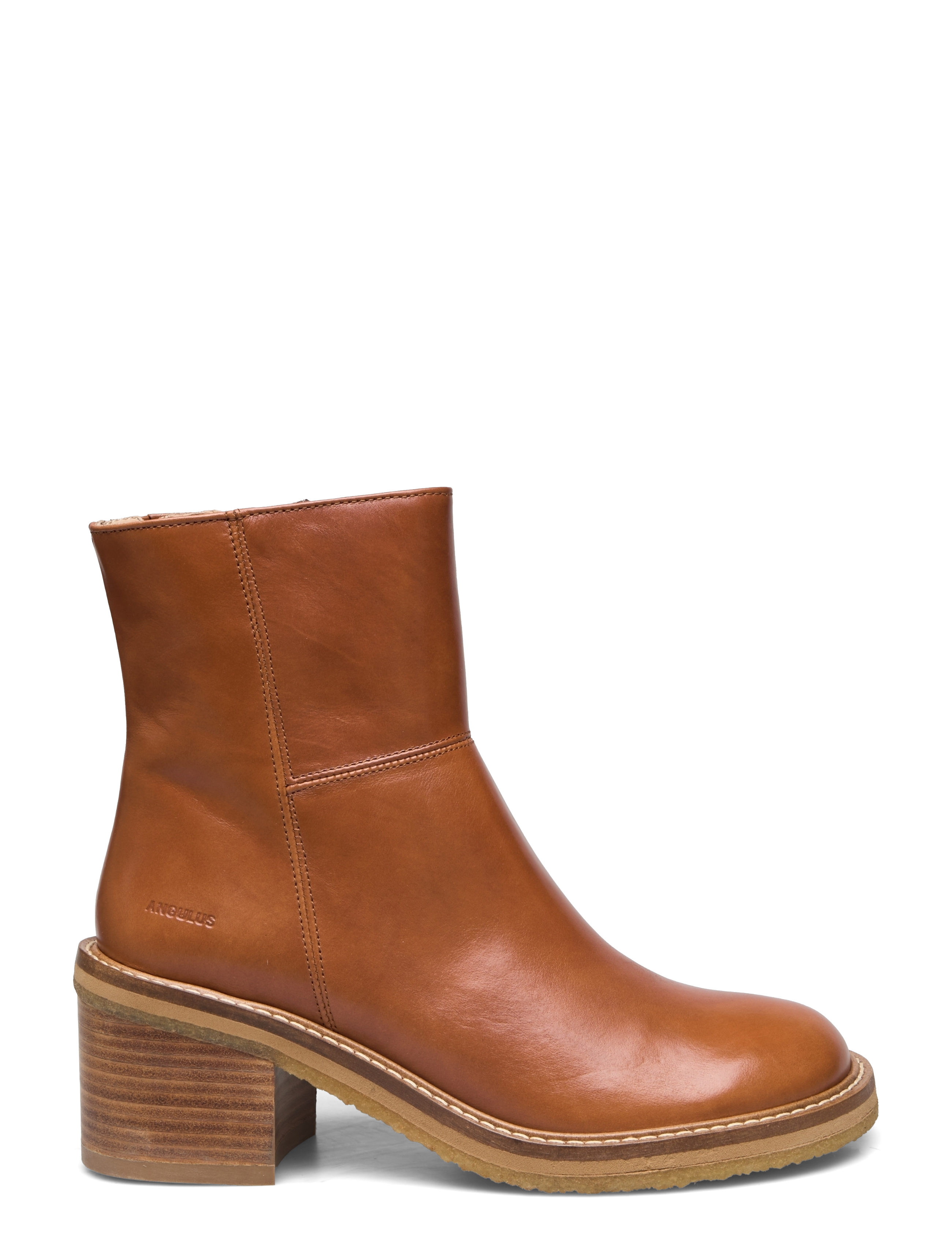 ANGULUS - Bootie - block heel - with zippe - høj hæl - 1838/002 cognac/dark brown - 2