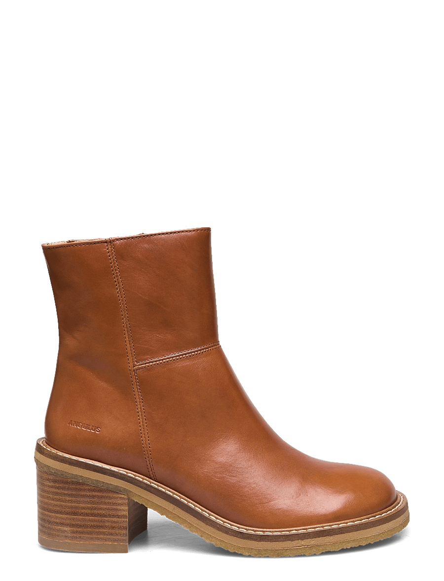 ANGULUS - Bootie - block heel - with zippe - aukštakulniai aulinukai iki kulkšnių - 1838/002 cognac/dark brown - 2