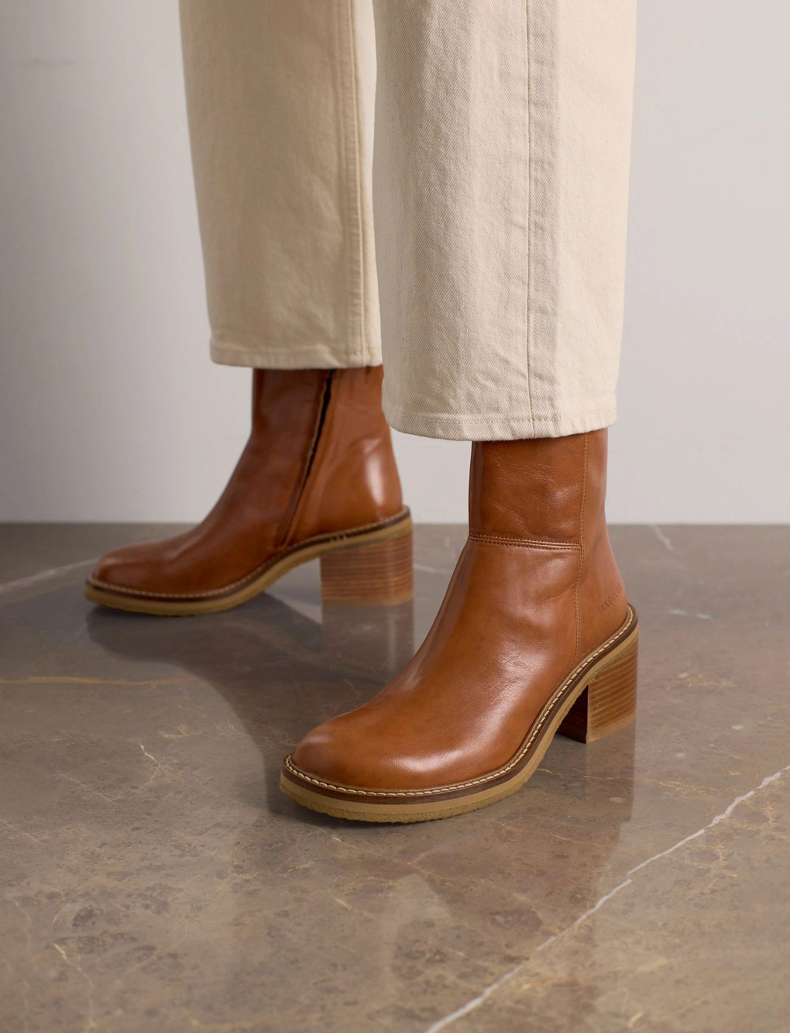 ANGULUS Bootie - Block Heel - With Zippe, 40.5, Brown, Ankelstøvler > Ankelstøvler Med Hæl, Dame