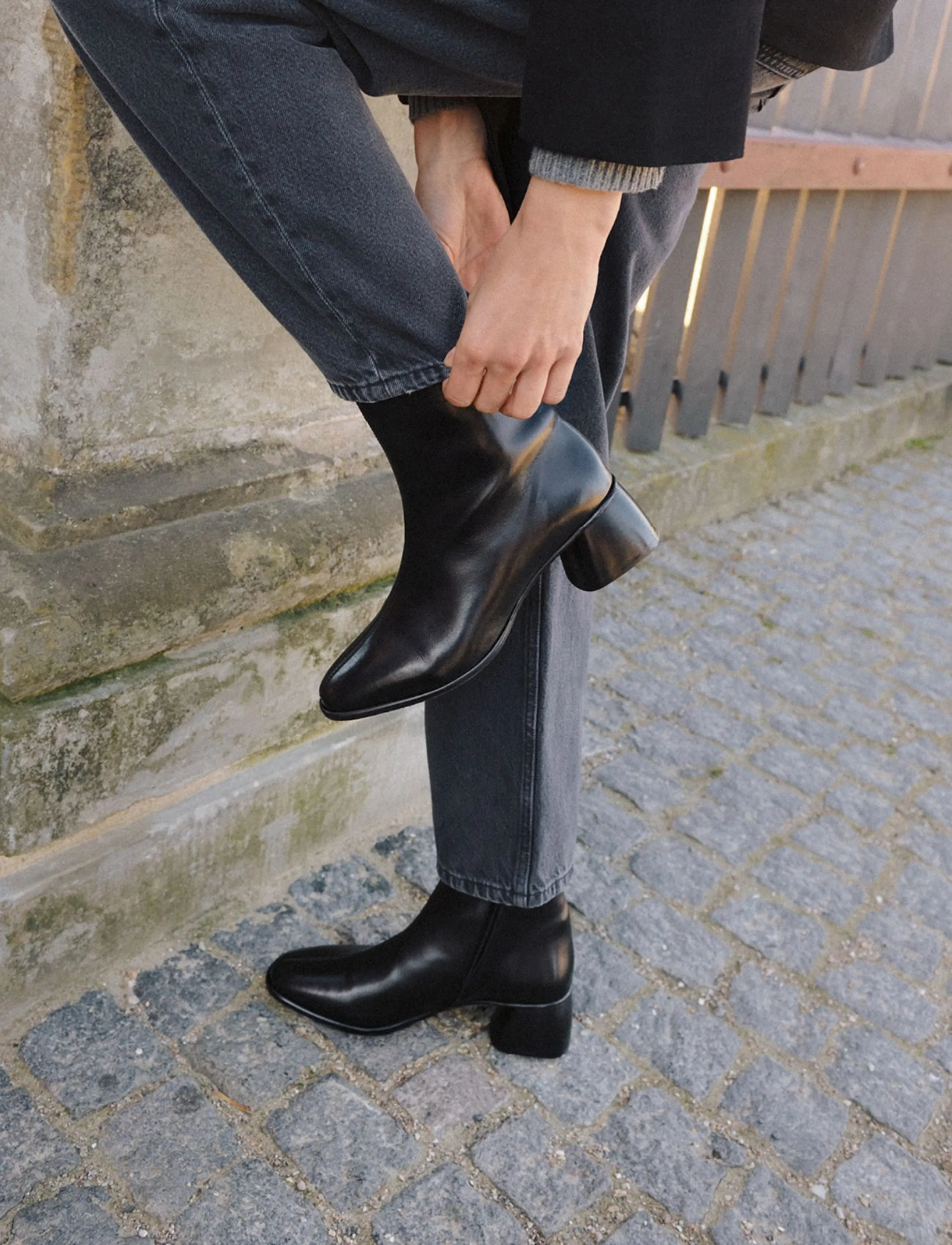 ANGULUS Bootie - Block Heel - With Zippe, 38, Black, Ankelstøvler > Ankelstøvler Med Hæl, Dame