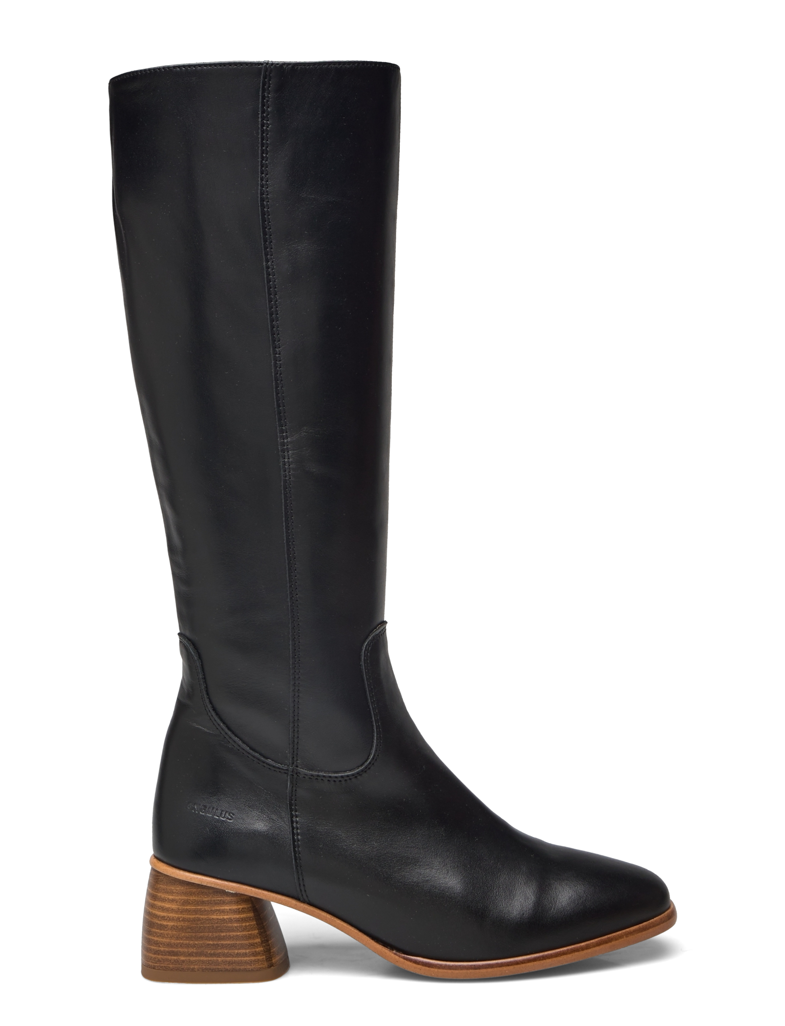 ANGULUS Boots - Block heel with zipper - Langskaftede støvler - 1604/001 BLACK/BLACK / black
