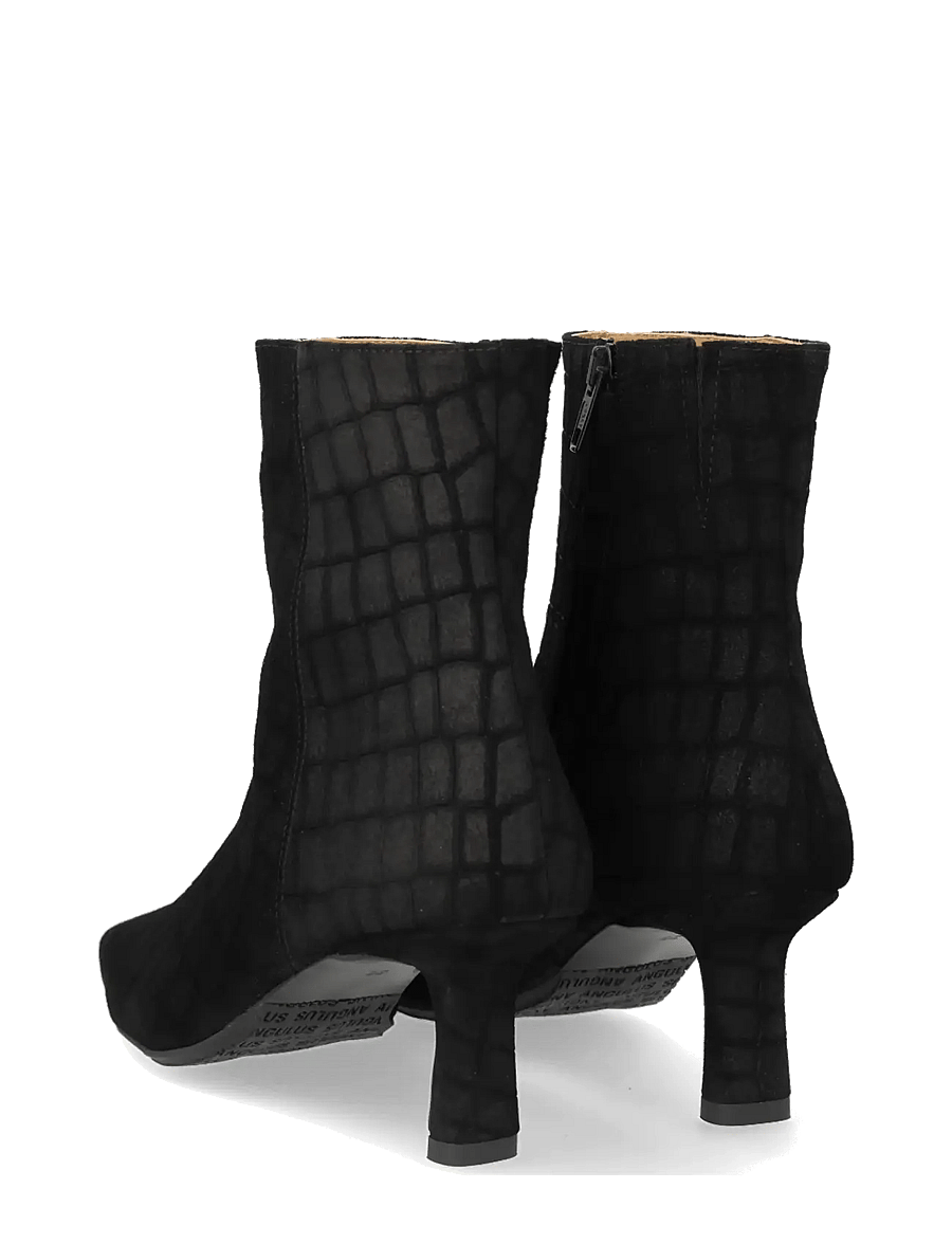 ANGULUS - Bootie - block heel - kontsaga poolsaapad - 4721/001 black croco/black ela - 2