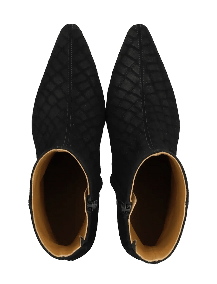 ANGULUS - Bootie - block heel - kontsaga poolsaapad - 4721/001 black croco/black ela - 3