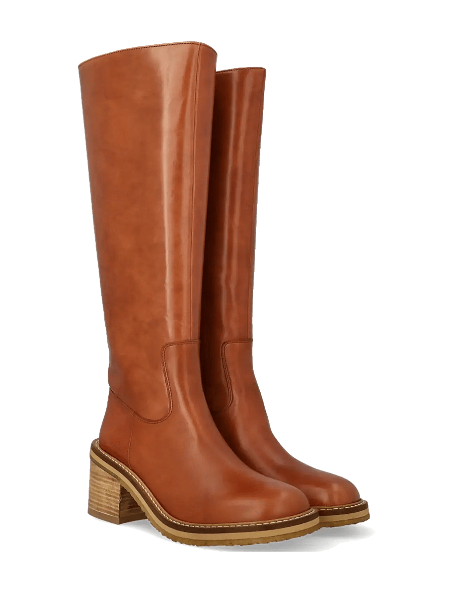 ANGULUS - Bootie - block heel - with zippe - 1838 cognac - 0