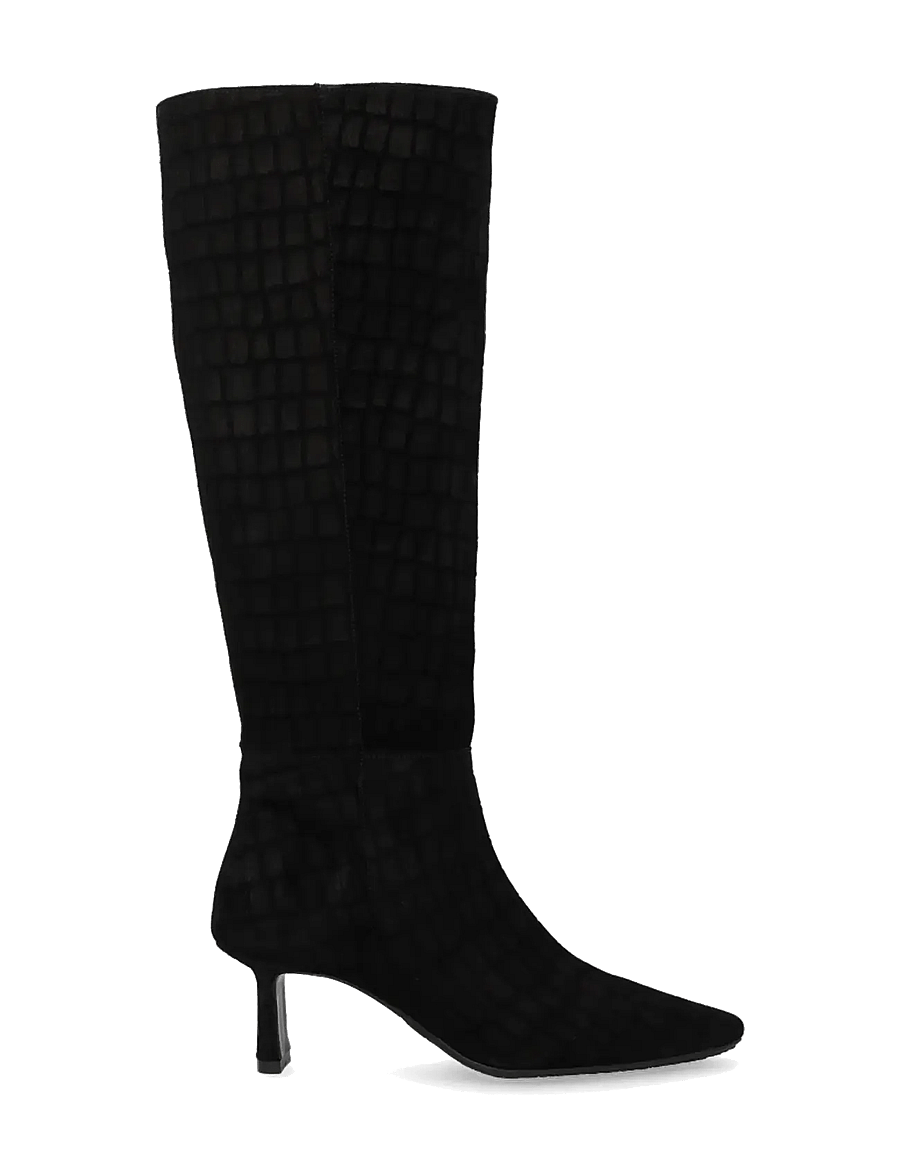 ANGULUS - Bootie - block heel - põlveni saapad - 4721 black croco suede - 1