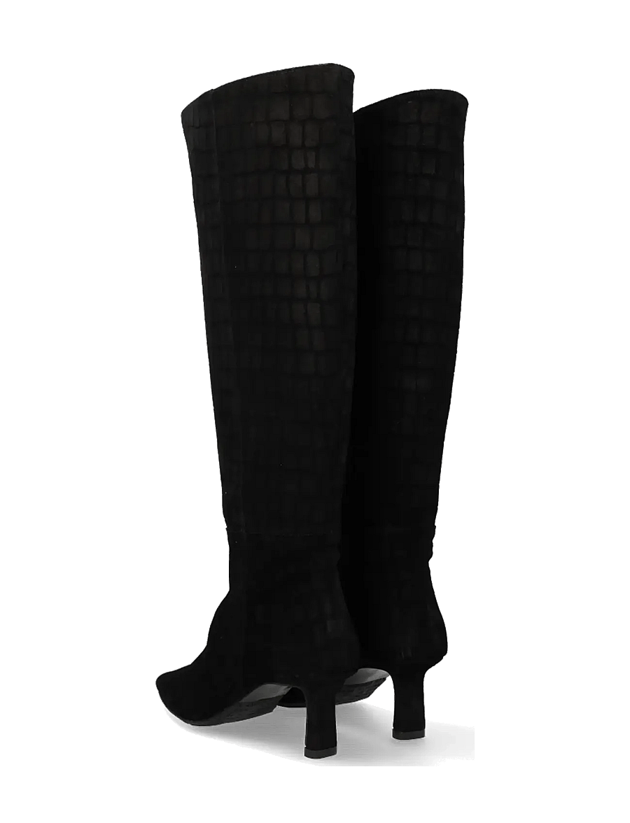 ANGULUS - Bootie - block heel - põlveni saapad - 4721 black croco suede - 2