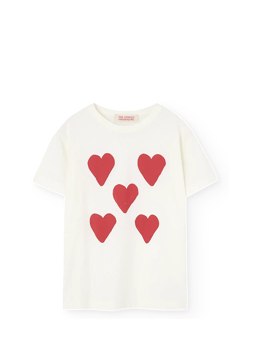 THE ANIMALS OBSERVATORY - Hearts White Rooster T-Shirt - kortärmade t-shirts - raw white - 0