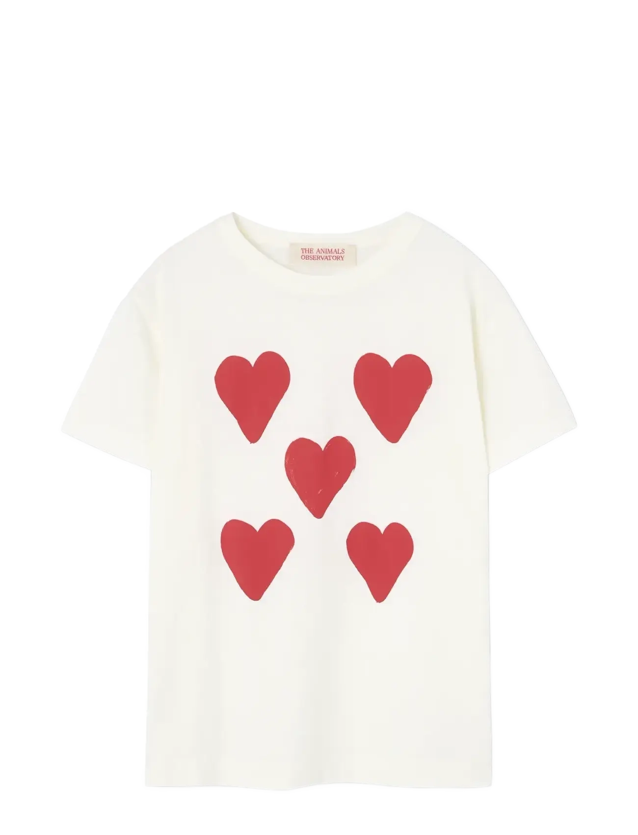 THE ANIMALS OBSERVATORY Hearts White Rooster T-Shirt, 12 Y, Cream, T-Shirts > Kortærmede, Børn