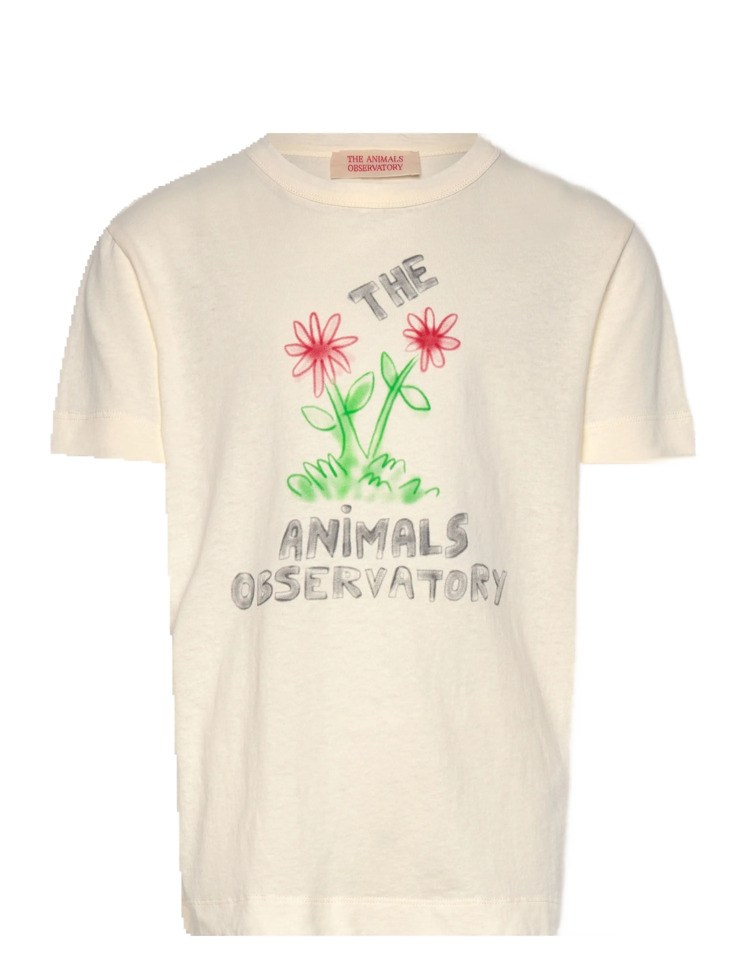 THE ANIMALS OBSERVATORY Flowers White Rooster T-Shirt - Lapsed 98–134 - RAW WHITE / cream