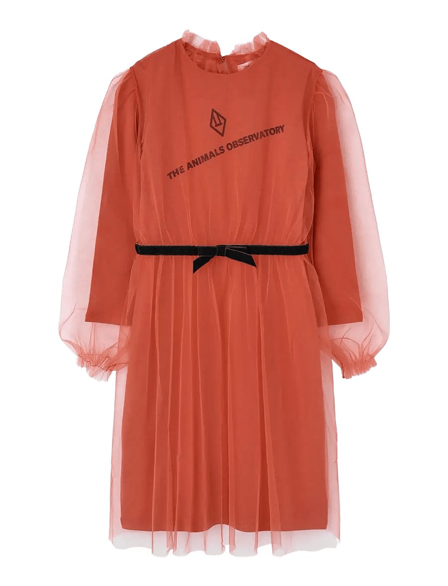 THE ANIMALS OBSERVATORY - TULLE TORTOISE KID MIDI DRESS RED - langärmelige freizeitkleider - red - 0