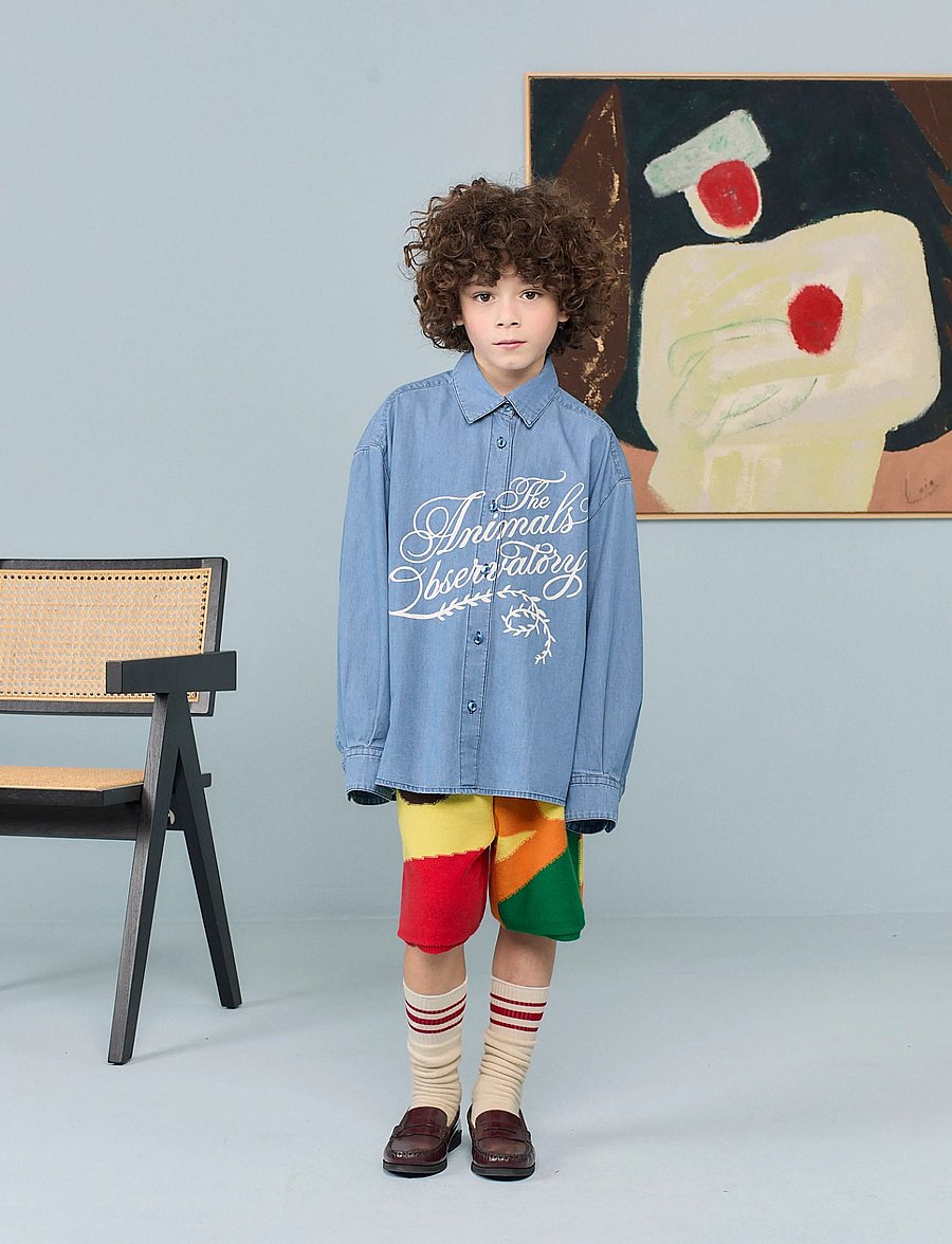 THE ANIMALS OBSERVATORY - WOLF DENIM KID SHIRT DUSTY BLUE - langärmlige hemden - shirt dusty - 0