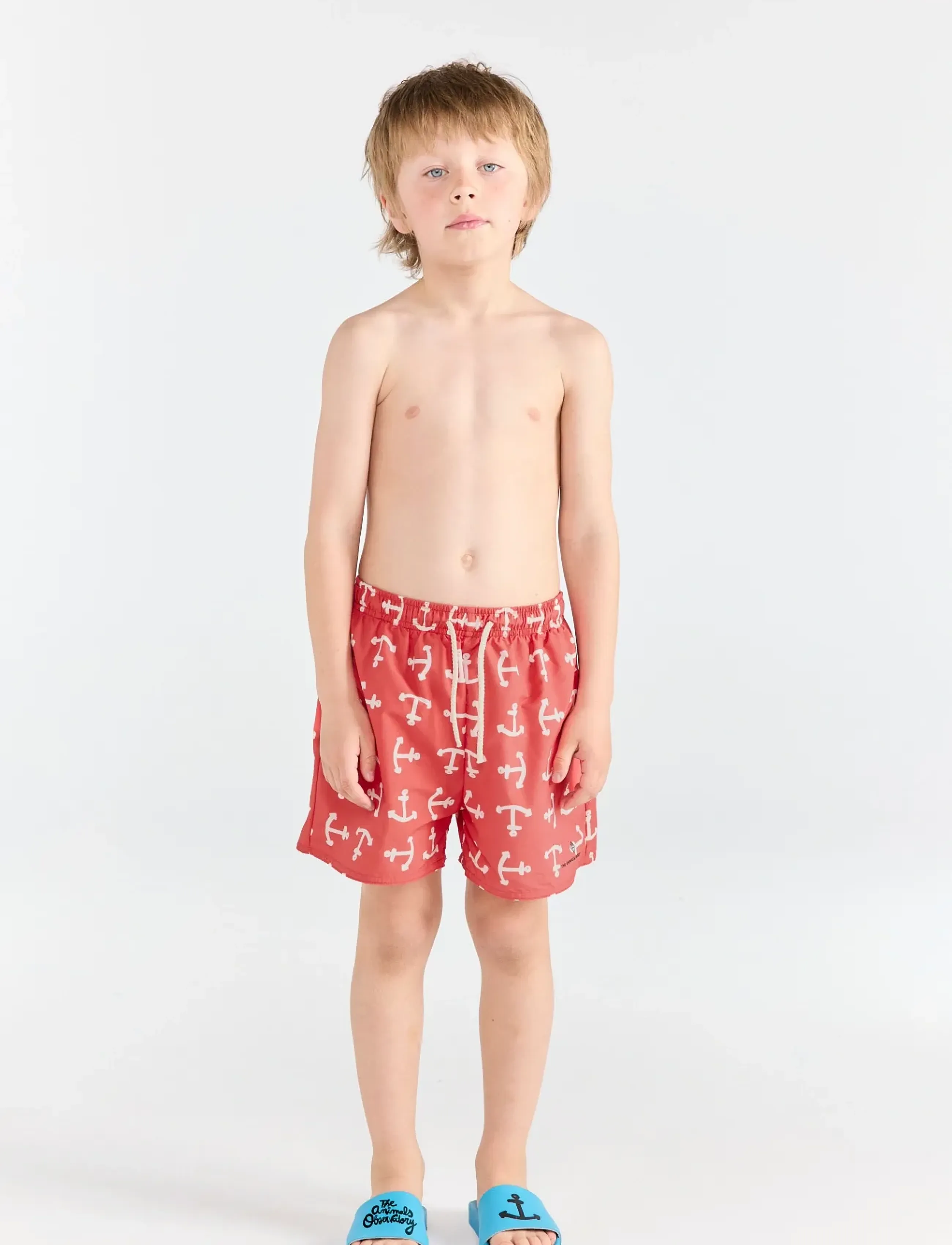 THE ANIMALS OBSERVATORY Puppy Kid Shorts Red, Børn, Børne Badeshorts Med Ankerprint, Rød, Str: 98
