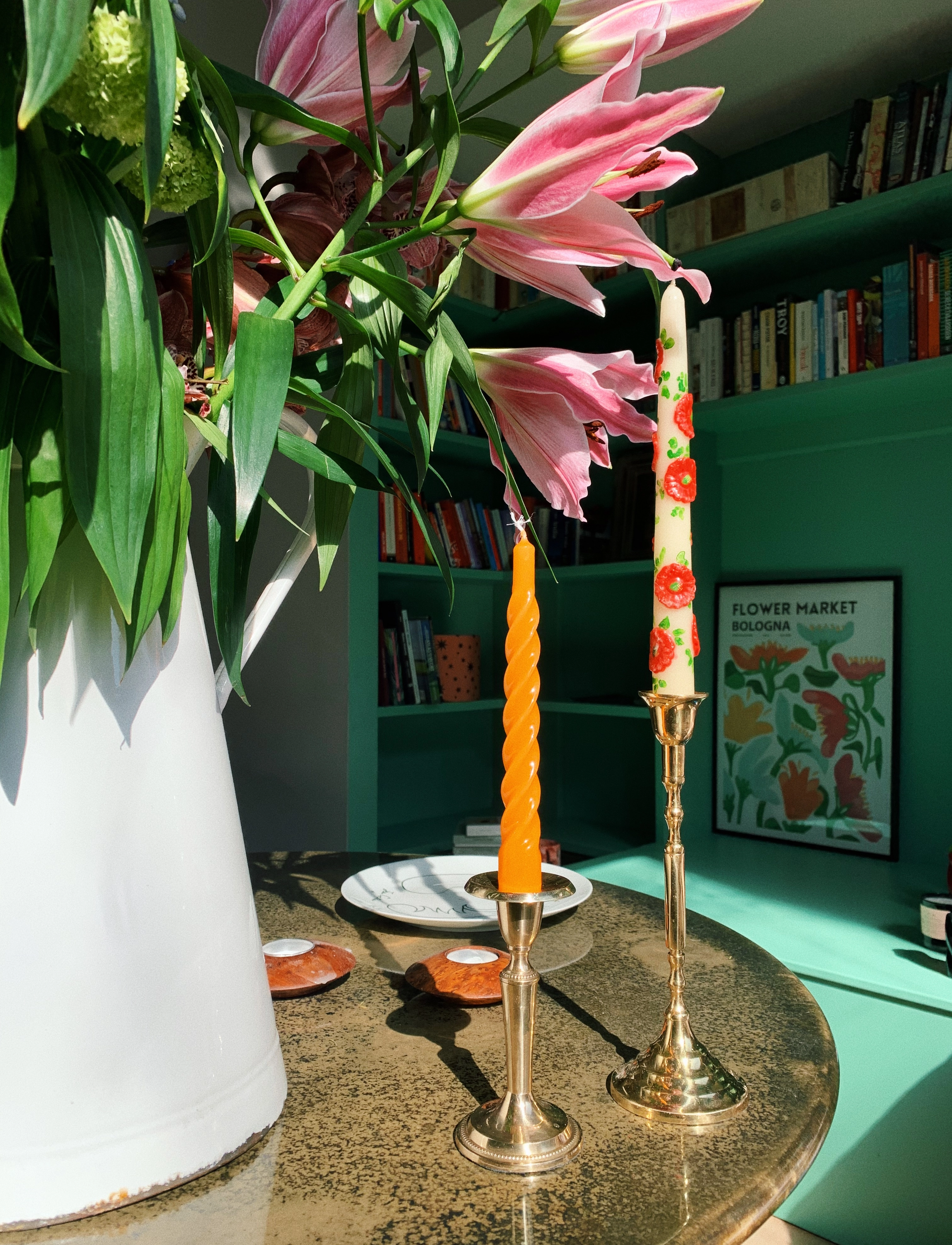 Anna + Nina Flower Candle Set Of 2, One Size, Candles, Mehrfarbig/gemustert - Pillar Homeware