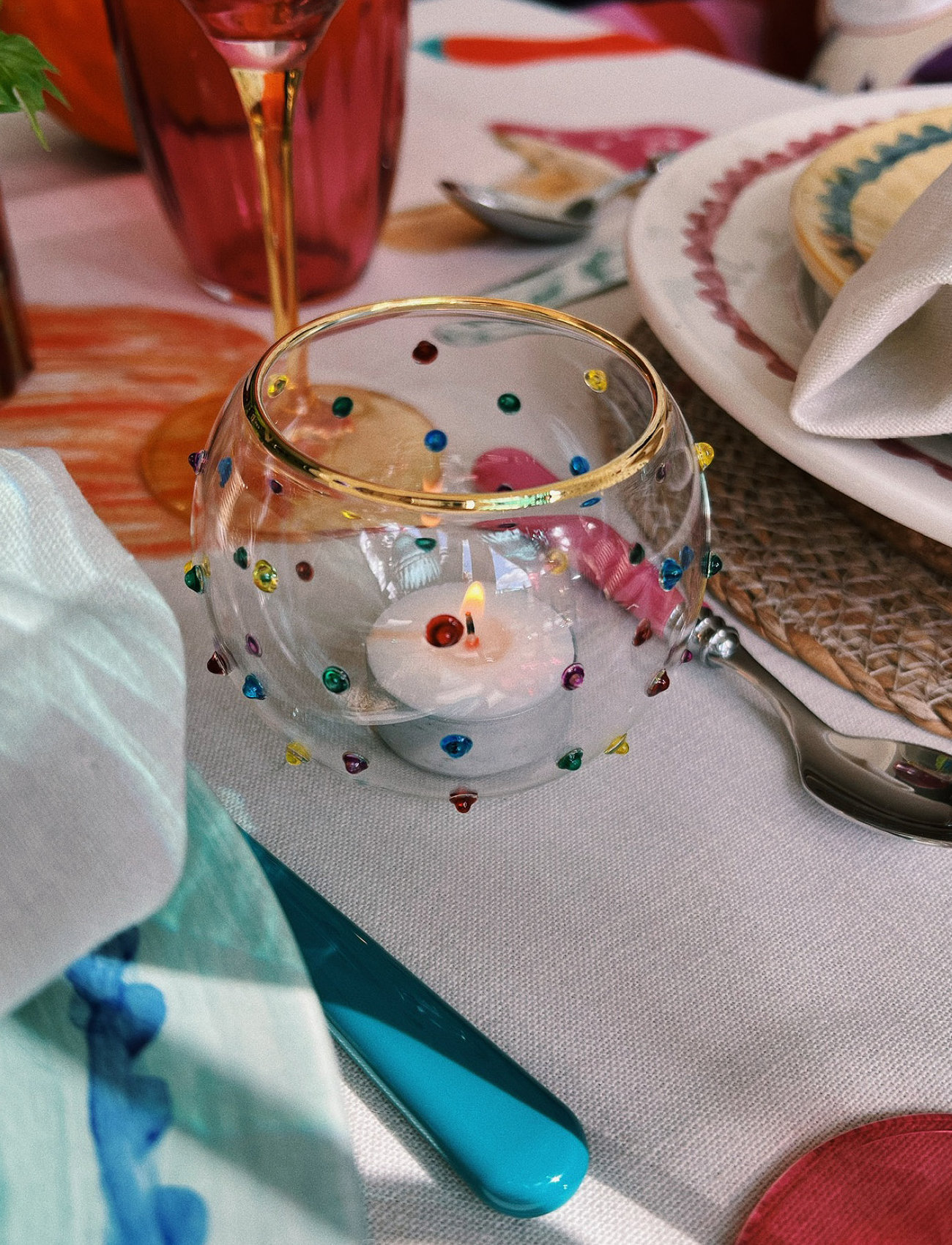 Anna + Nina - Confetti Glass Tealight Holder - laveste priser - multicolor - 1