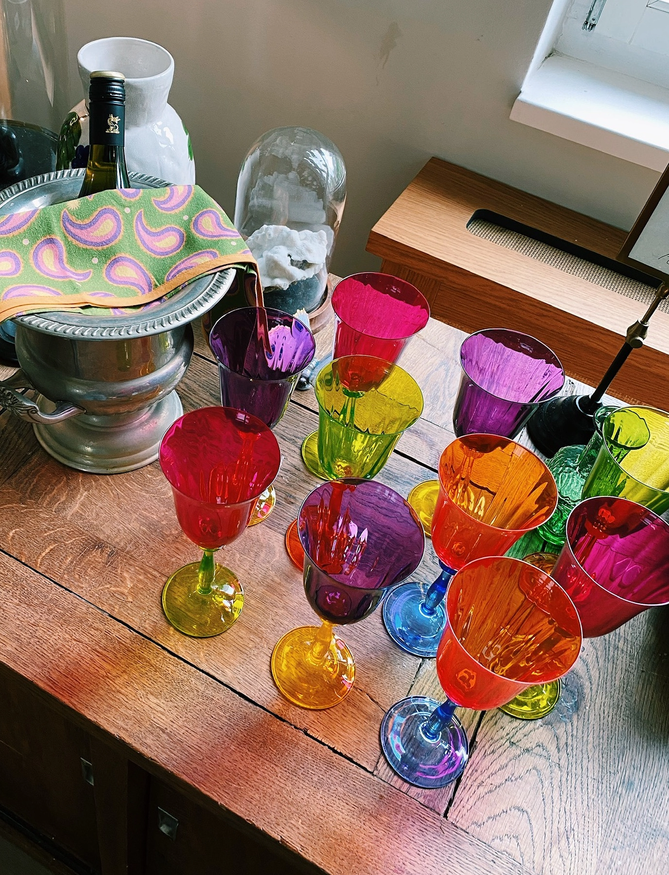 Anna + Nina Multicoloured Wine Glass Set Of 4, 200 ml, Glass, Mehrfarbig/gemustert - White Glasses, Homeware